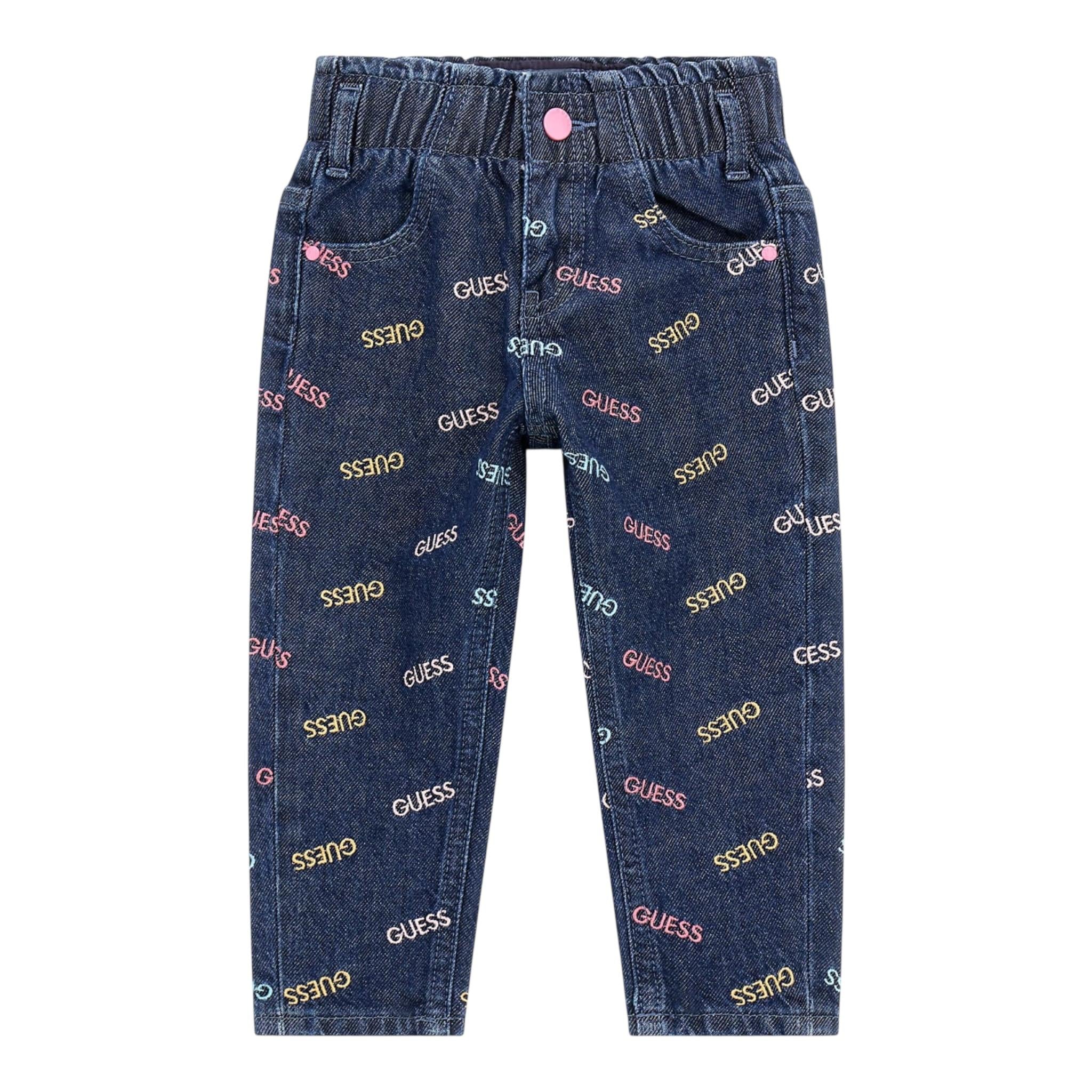 GUESS jeans tinta unita con elastico in vita e ricami loghi Blu per Bambina K4YA05D45E0X BLU GUESS 