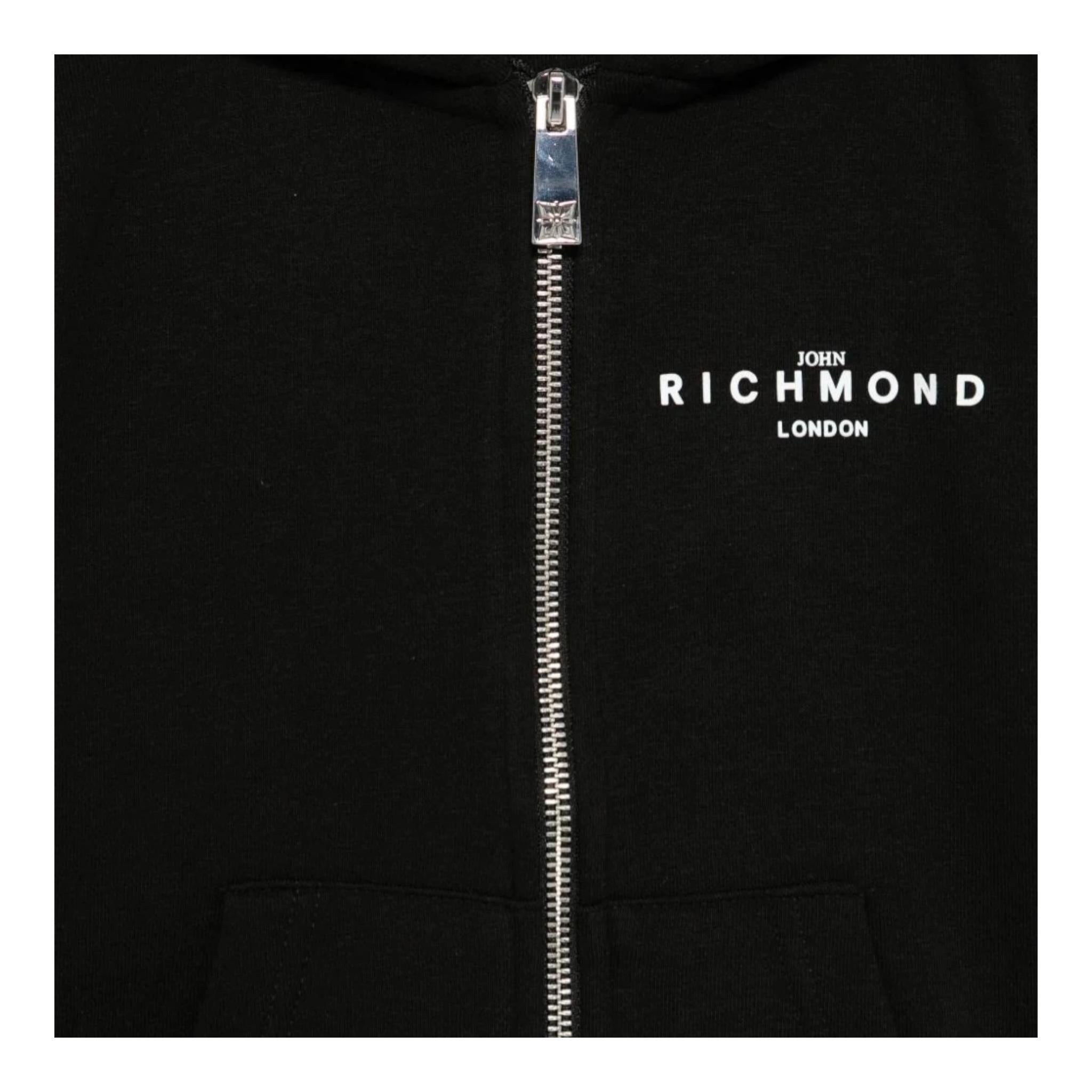 John Richmond Felpa Tinta Unita con Zip E Cappuccio per Bambino RBP25004FE NERO JOHN RICHMOND 