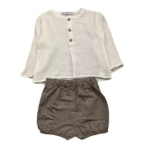 Calamaro Completo 2 Pezzi Camicia-Culotte Bicolore Bianco/Grigio Per Neonato