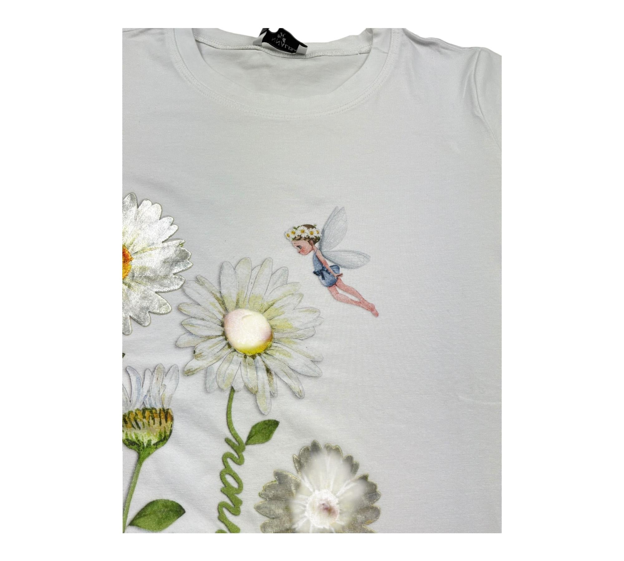 Monnalisa T-Shirt Girocollo Tinta Unita con Stampa Fiori per Bambina 193601S1 BIANCO MONNALISA 