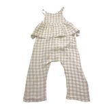 Petit Indi Tuta Intera Bicolore con Fantasia A Quadri per Bambina SS25B2115 BIANCO/BEIGE PETIT INDI 