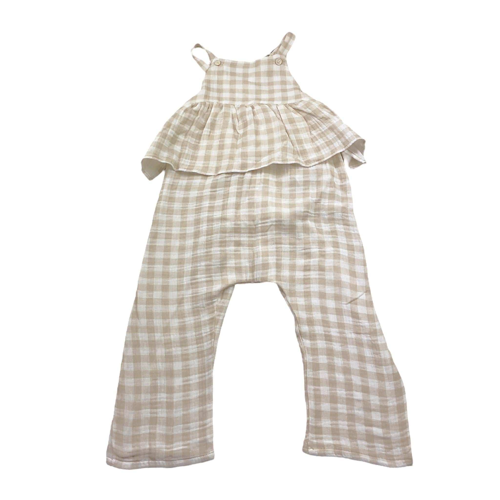 Petit Indi Tuta Intera Bicolore con Fantasia A Quadri per Bambina SS25B2115 BIANCO/BEIGE PETIT INDI 