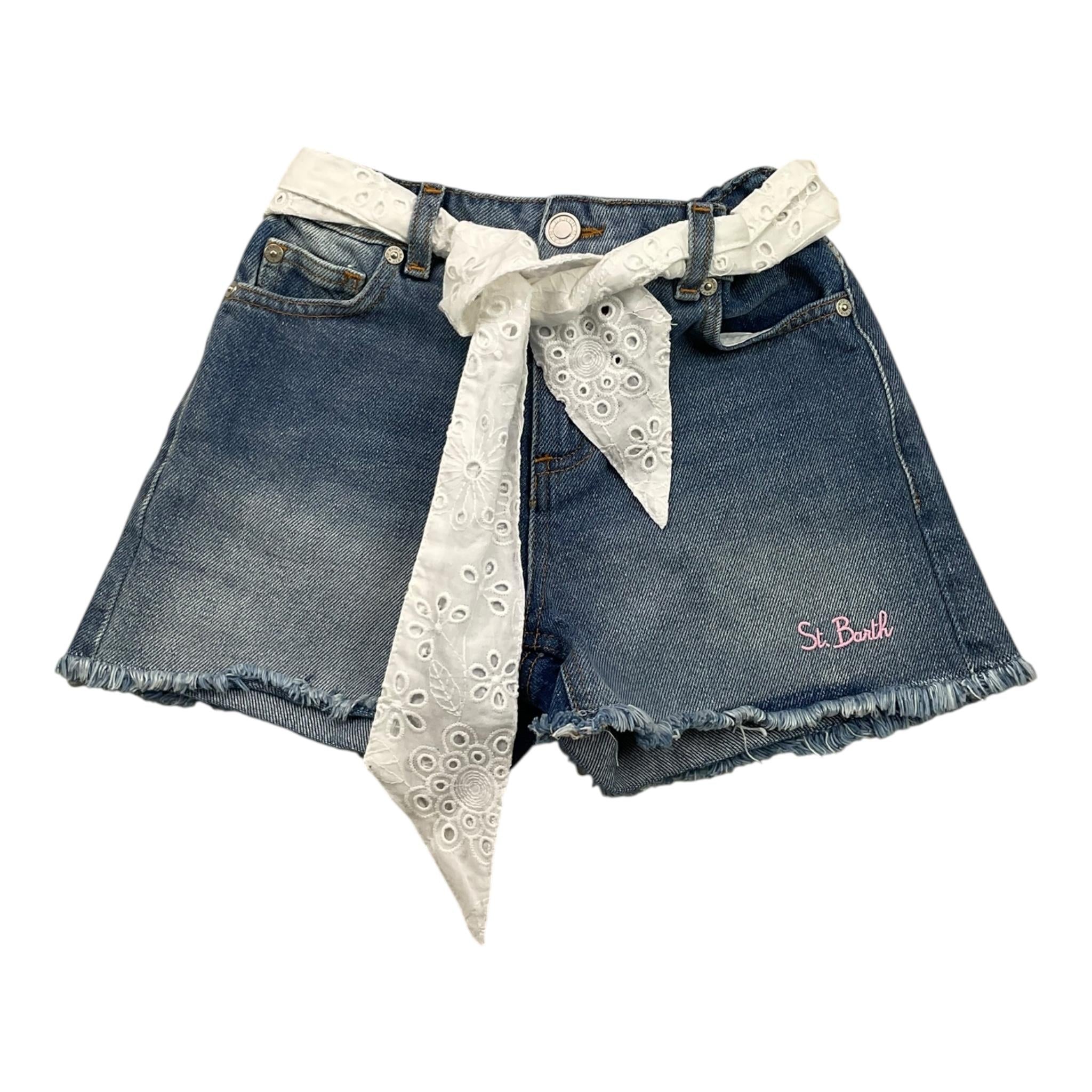 Saint Barth Short In Denim Tinta Unita con Cintura per Bambina KOK0001 AZZURRO SAINT BARTH 
