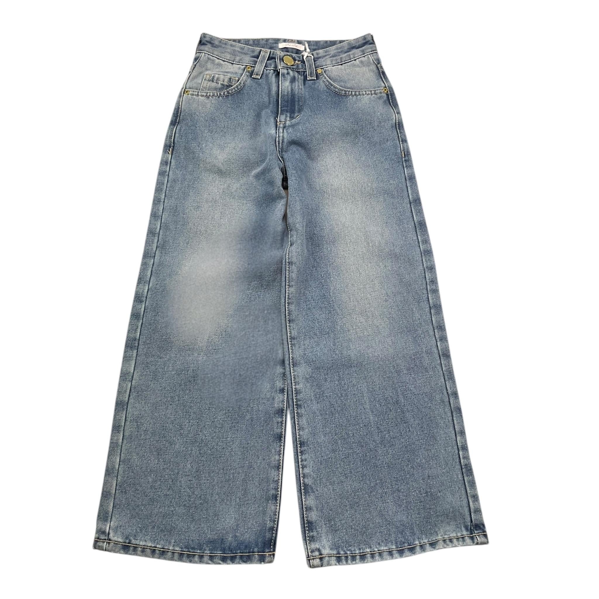 LU LU BY MISS GRANT jeans tinta unita modello a palazzo Azzurro per Bambina LL2313 AZZURRO LU LU BY MISS GRANT 