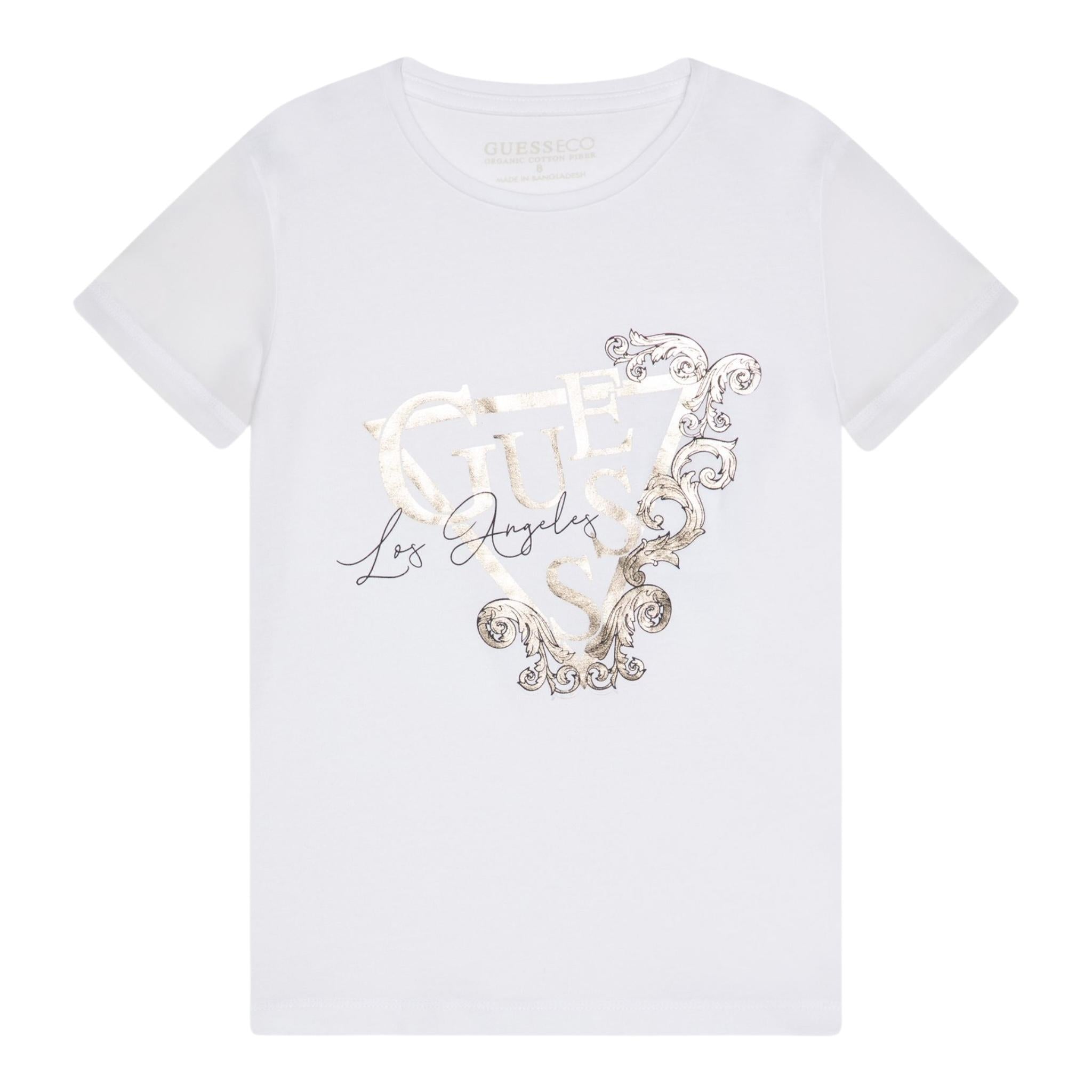 Guess T-Shirt Girocollo Tinta Unita con Stsmpa per Bambina J5RI35K6YW4 BIANCO GUESS 