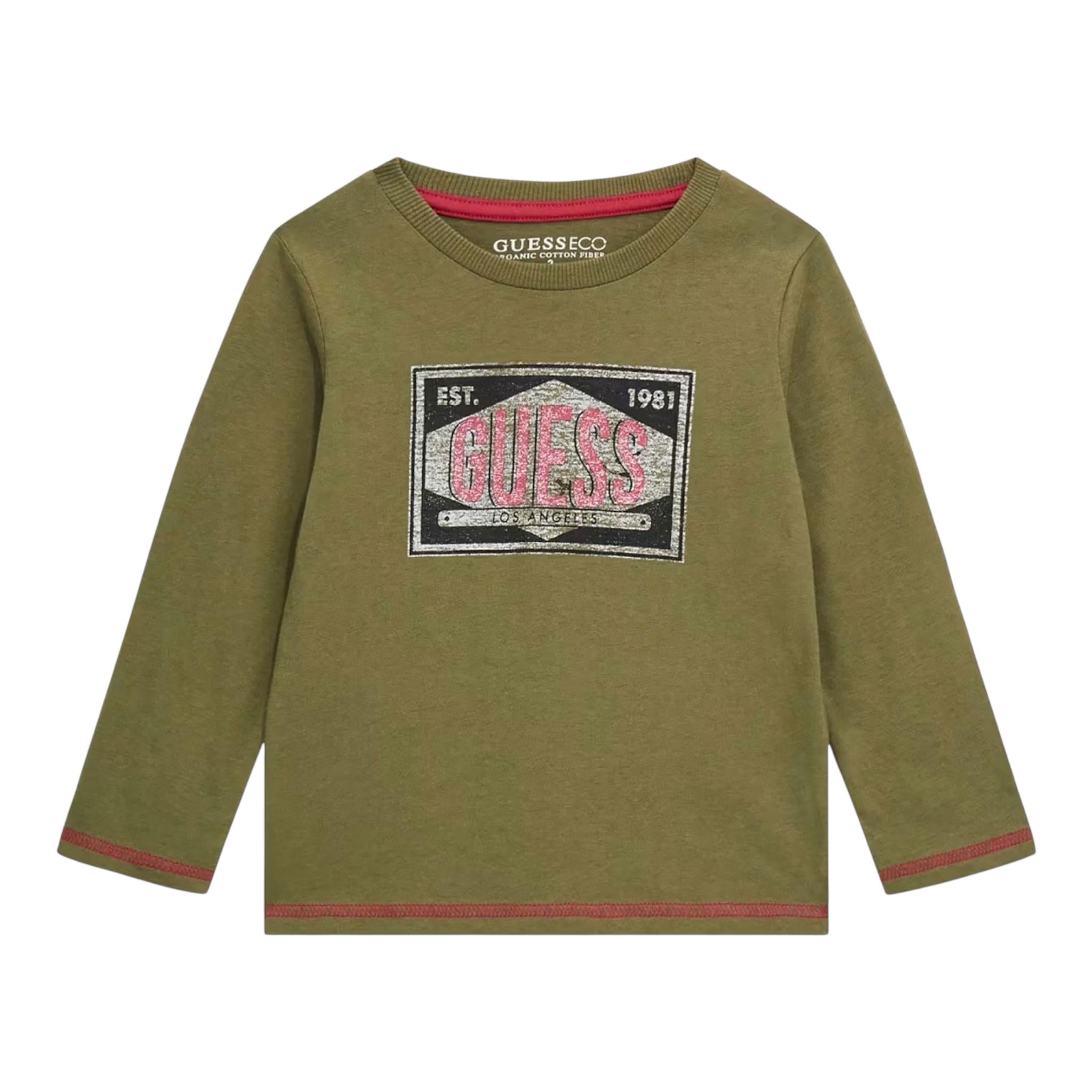 GUESS shirt girocollo tinta unita con stampa Verde per Neonata N4YI18K8HM4N VERDE GUESS 