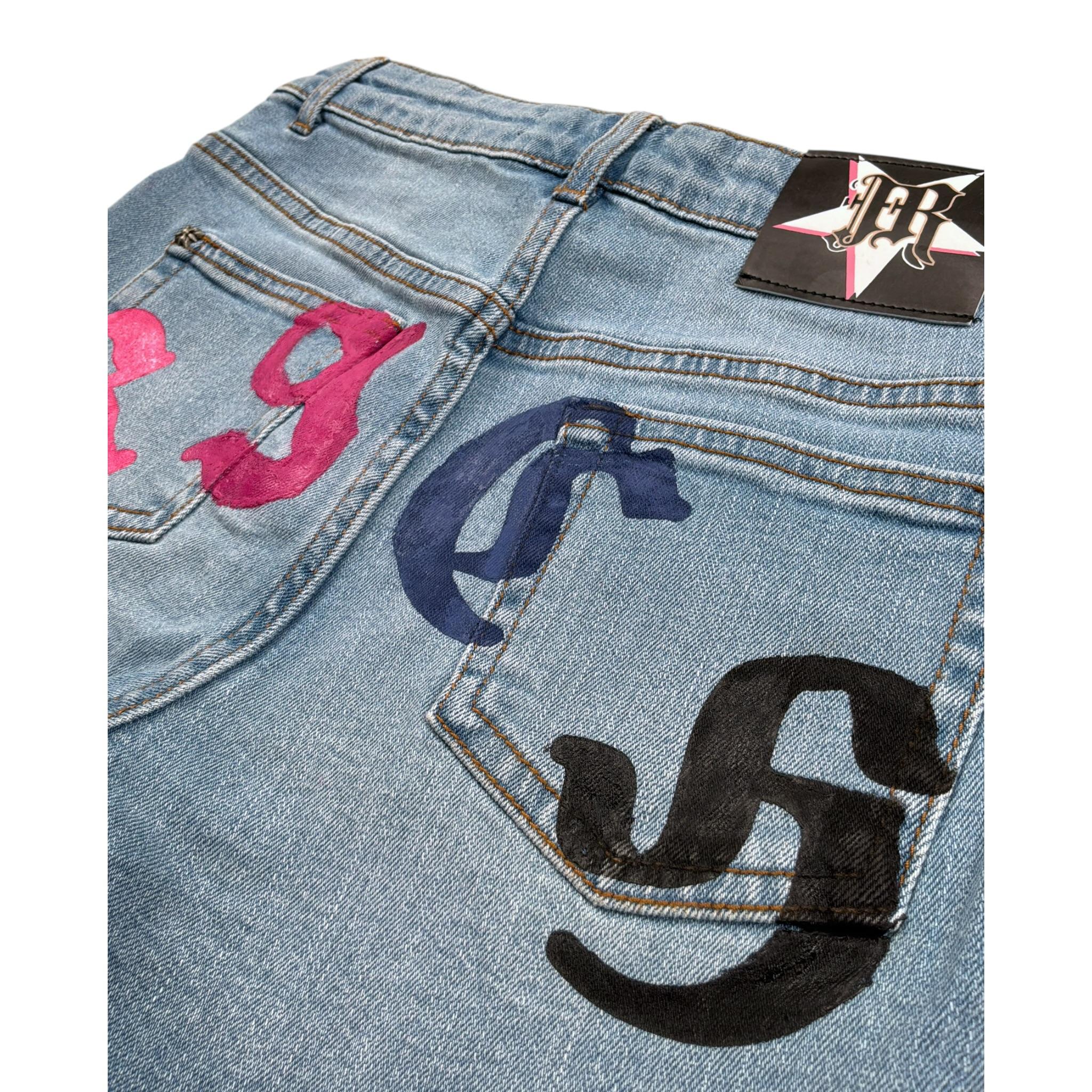 John Richmond Short In Denim tinta unita con Stampa Azzurro per Bambina RGP23160SH AZZURRO JOHN RICHMOND 