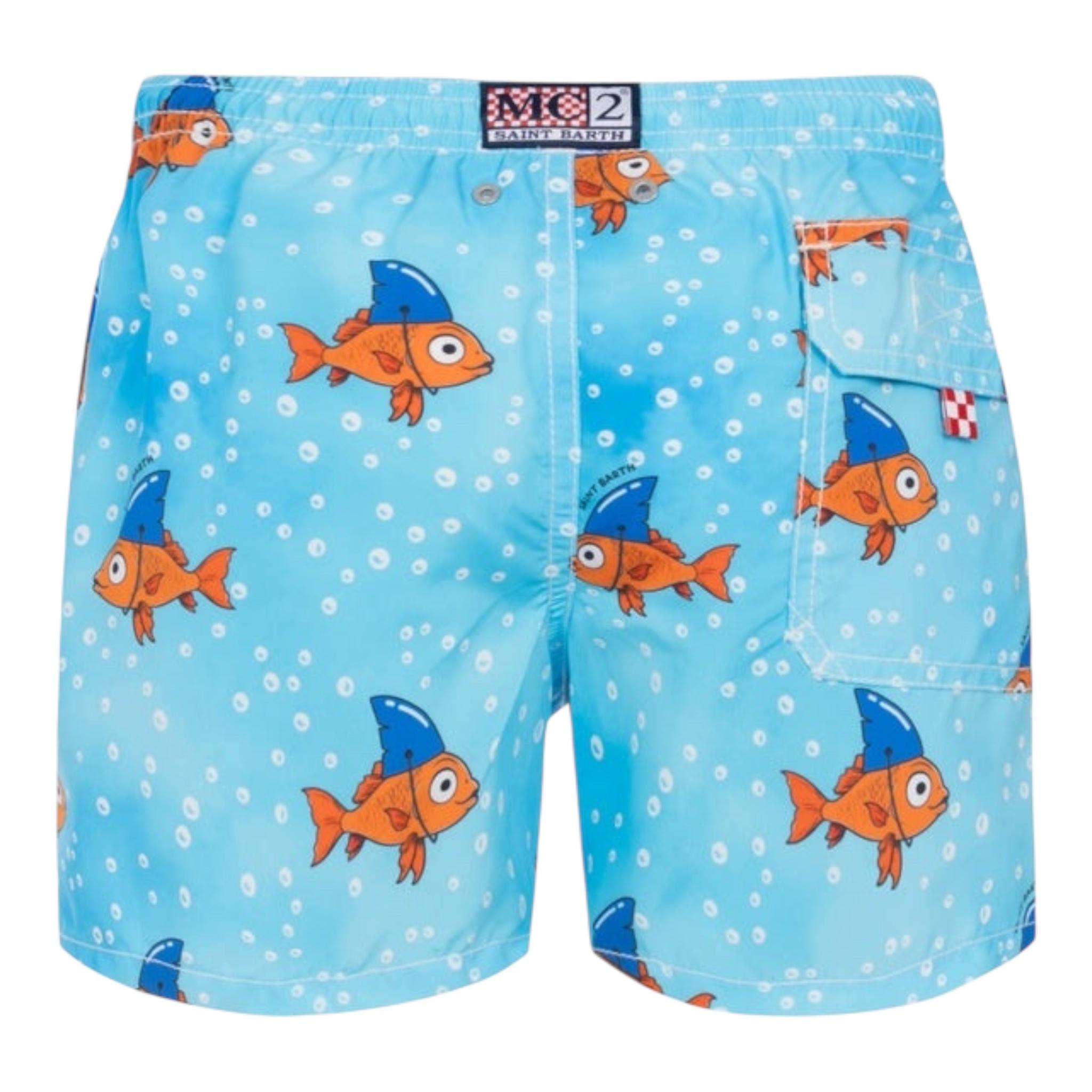 Saint Barth Costume Modello Boxer Tinta Unita con Fantasia Pesci per Bambino JEA00011 AZZURRO SAINT BARTH 