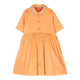 Mimisol Abito Tinta Unita Modello Camicia Con Applicazioni Arancione Per Bambina