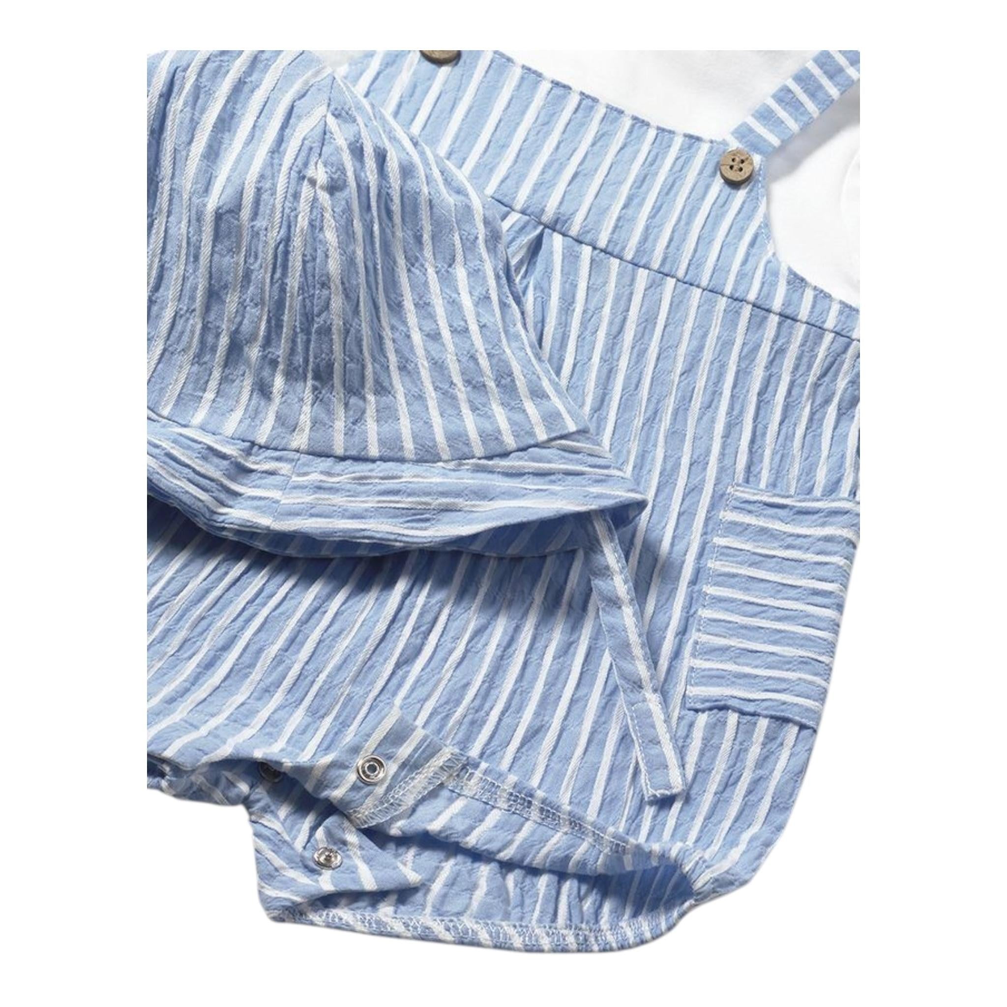 Mayoral Set Pagliaccetto Bicolore con Fantasia A Righe-Cappello per Neonato 1602 BIANCO/AZZURRO MAYORAL 