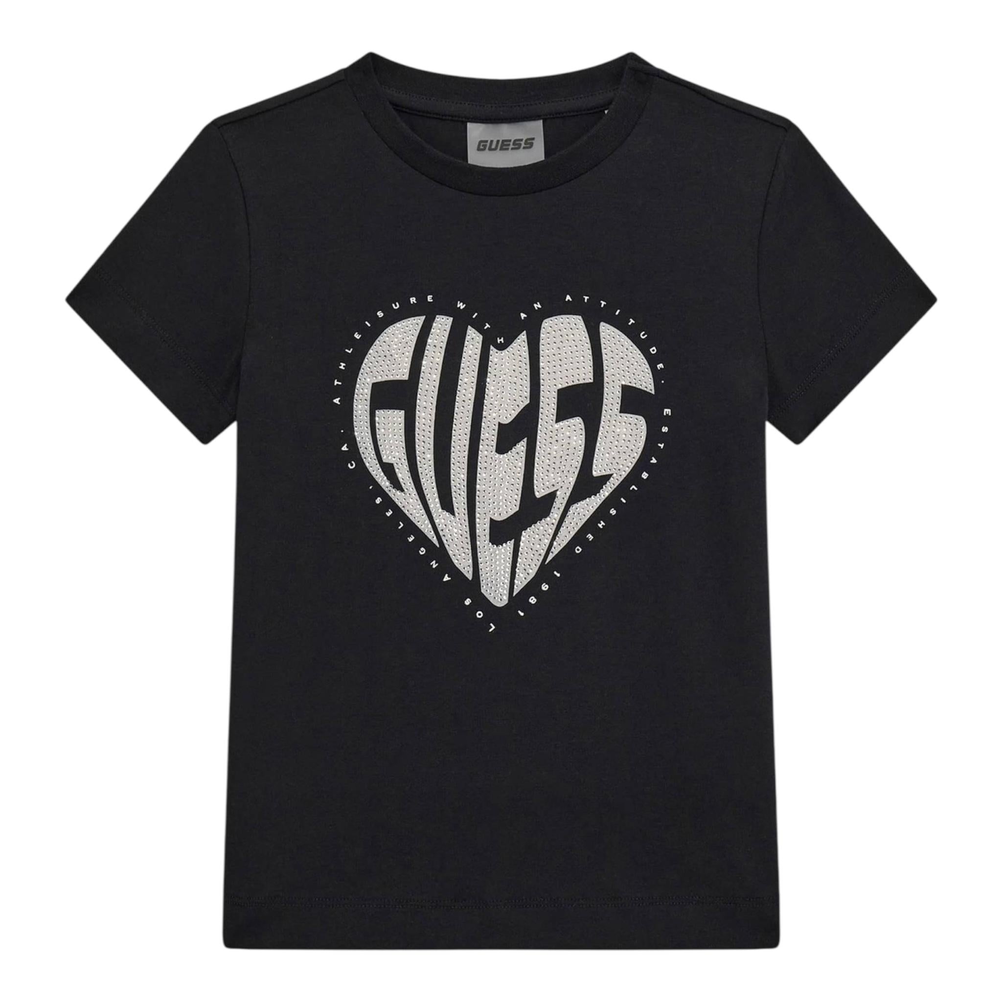 Guess T-Shirt Girocollo Tinta Unita con Stampa Logo per Bambina J4RI46J131 NERO GUESS 