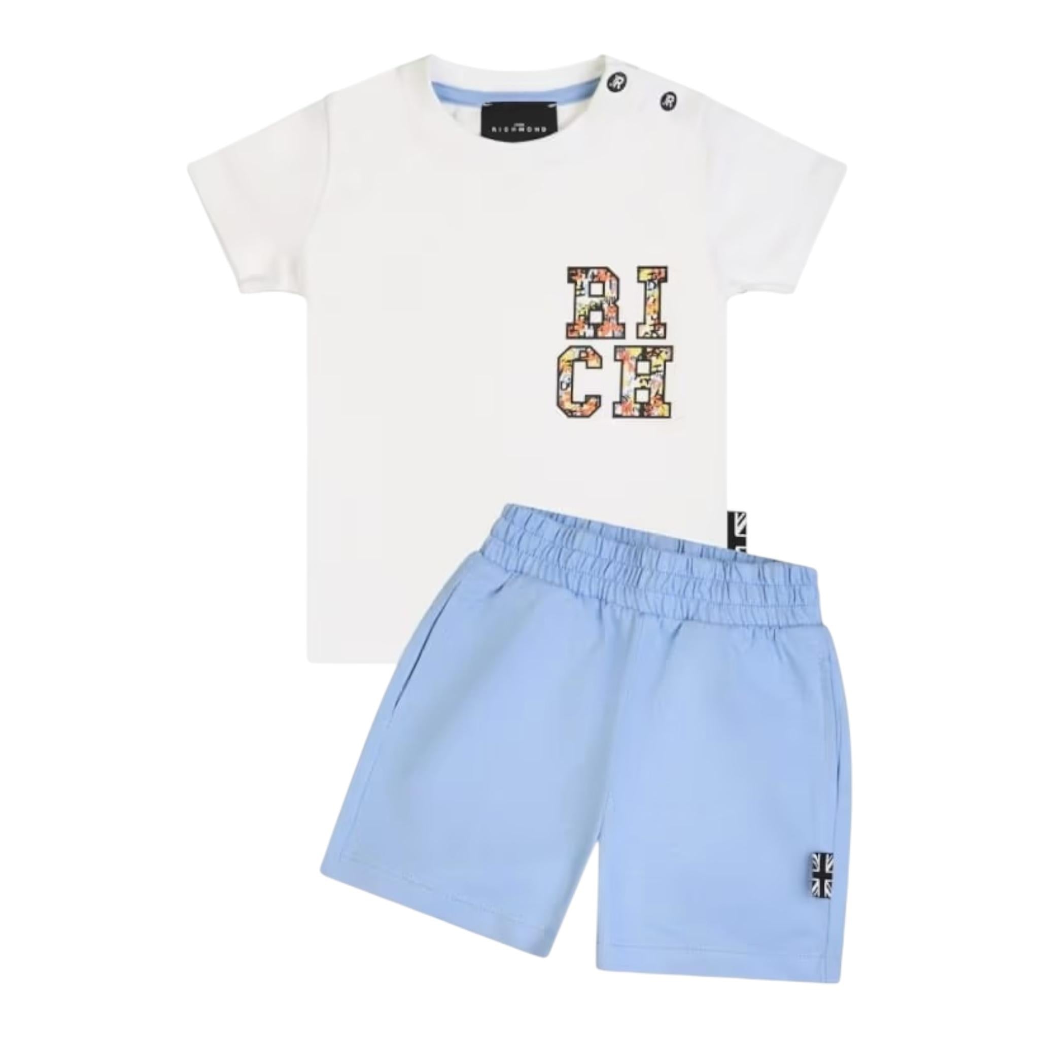 John Richmond Completo 2 Pezzi T-Shirt-Bermuda Bicolore per Neonato RIP25050CJ BIANCO/AZZURRO JOHN RICHMOND 