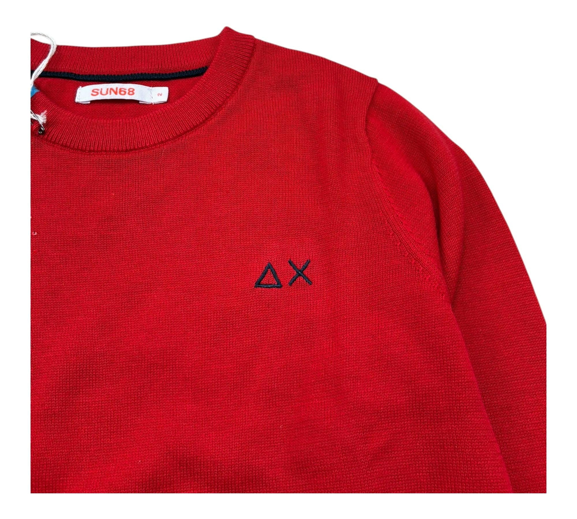 Sun68 Maglia Girocollo Tinta Unita con Logo per Bambino K33301 ROSSO SUN68 