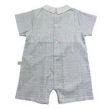 Baby Gi Pagliaccetto Mezza Manica Fantasia Quadretti Bicolore Bianco/Azzurro Per Neonato