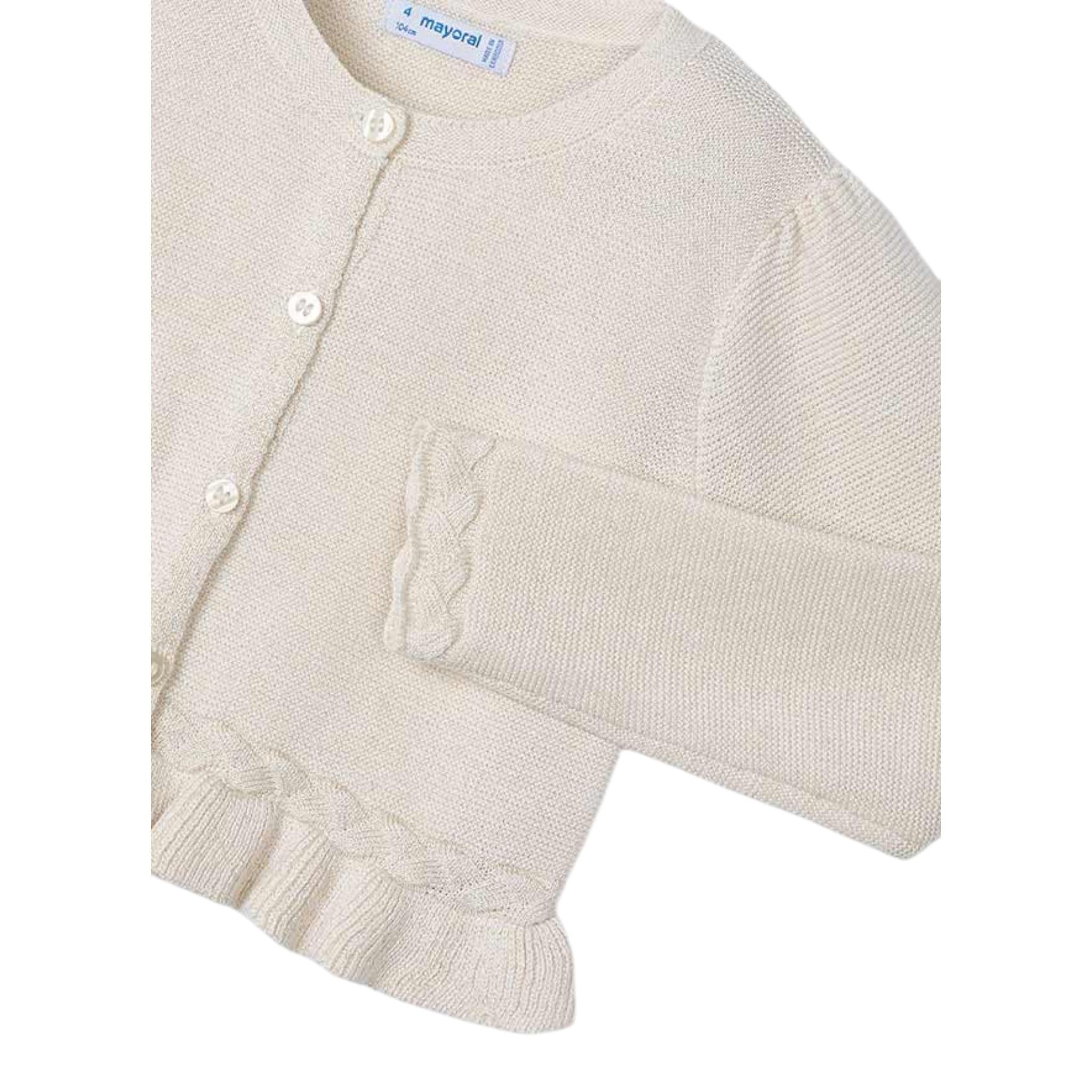Mayoral Cardigan Tinta Unita con Rouches per Bambina 3374 AVORIO MAYORAL 