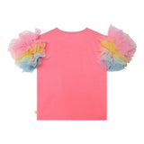 Billieblush T-Shirt Tinta Unita Con Tulle Rosa Fluo Per Bambina