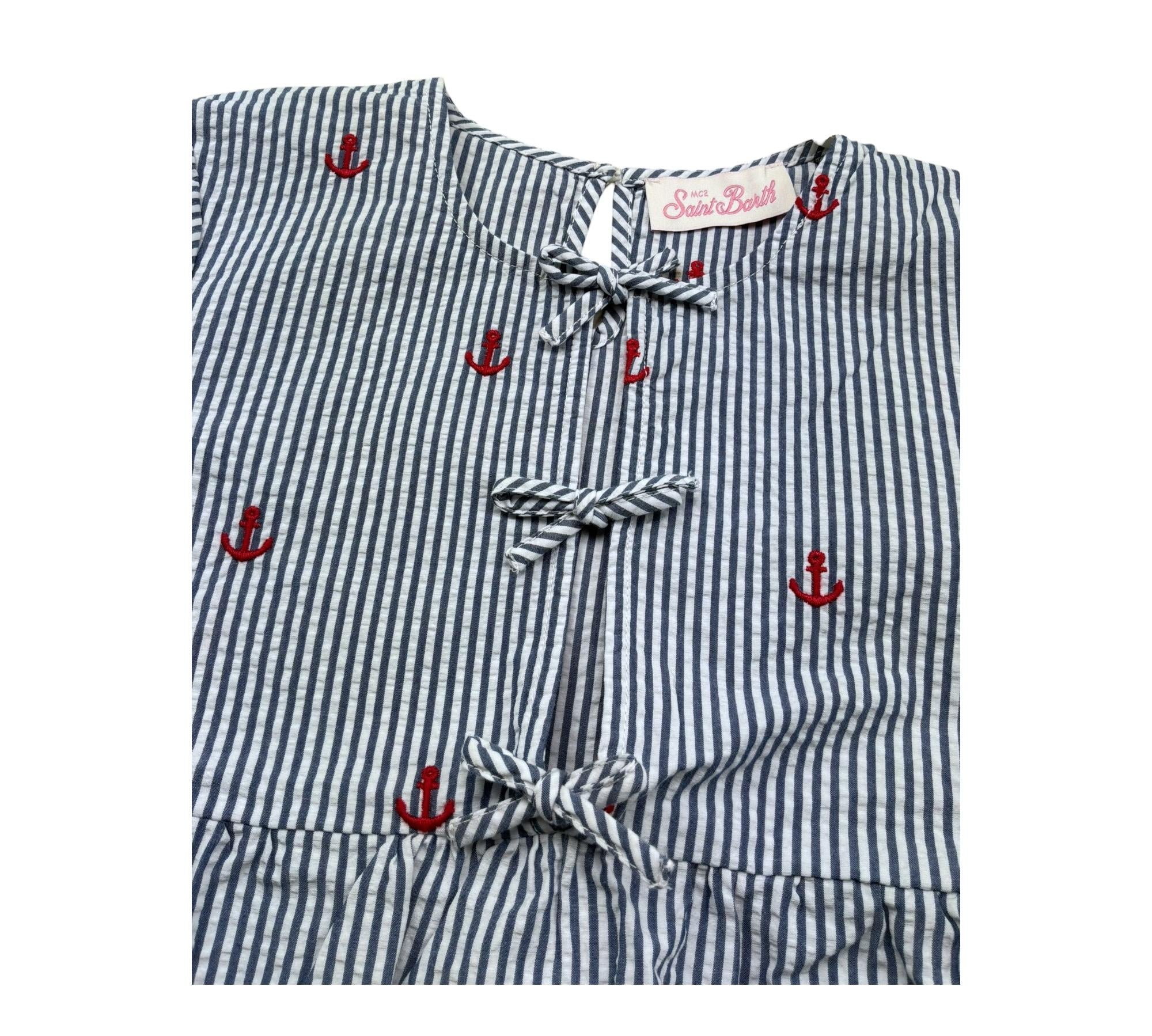 Saint Barth Camicia Mezza Manica Fantasia A Righe per Bambina ALYSON BLU SAINT BARTH 