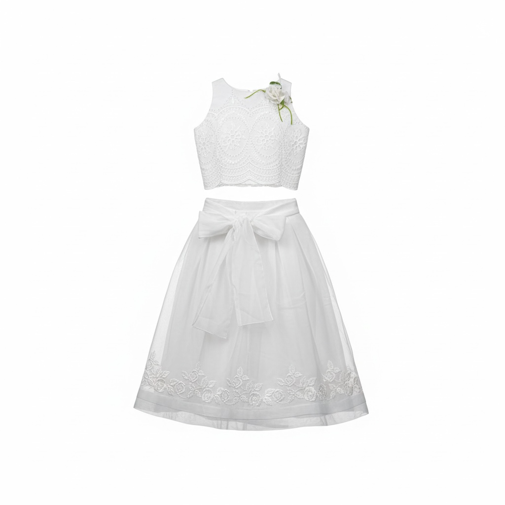 Raffaella Completo Cerimonia 2 Pezzi Camicia-Gonna Tinta Unita per Bambina CAPRI BIANCO RAFFAELLA 