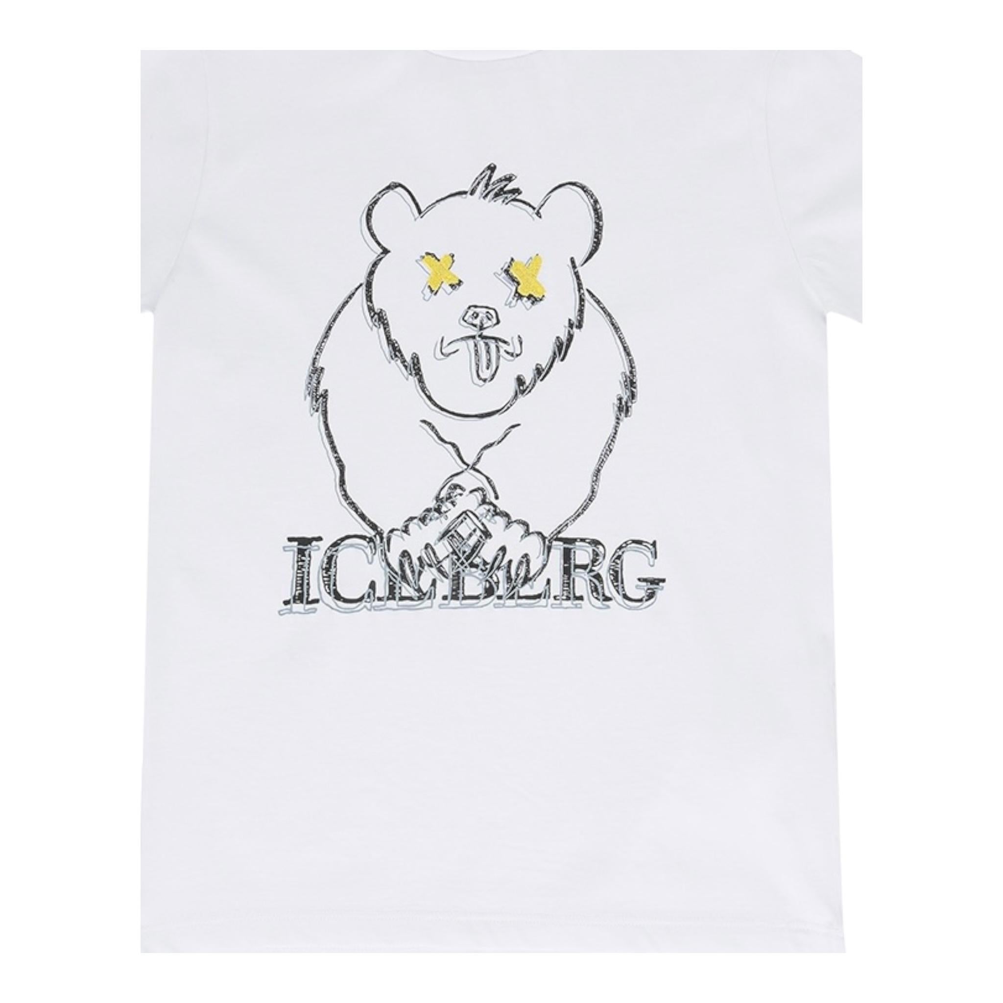Iceberg T-Shirt Girocollo Tinta Unita con Stampa per Bambino TSICE5106J BIANCO ICEBERG 
