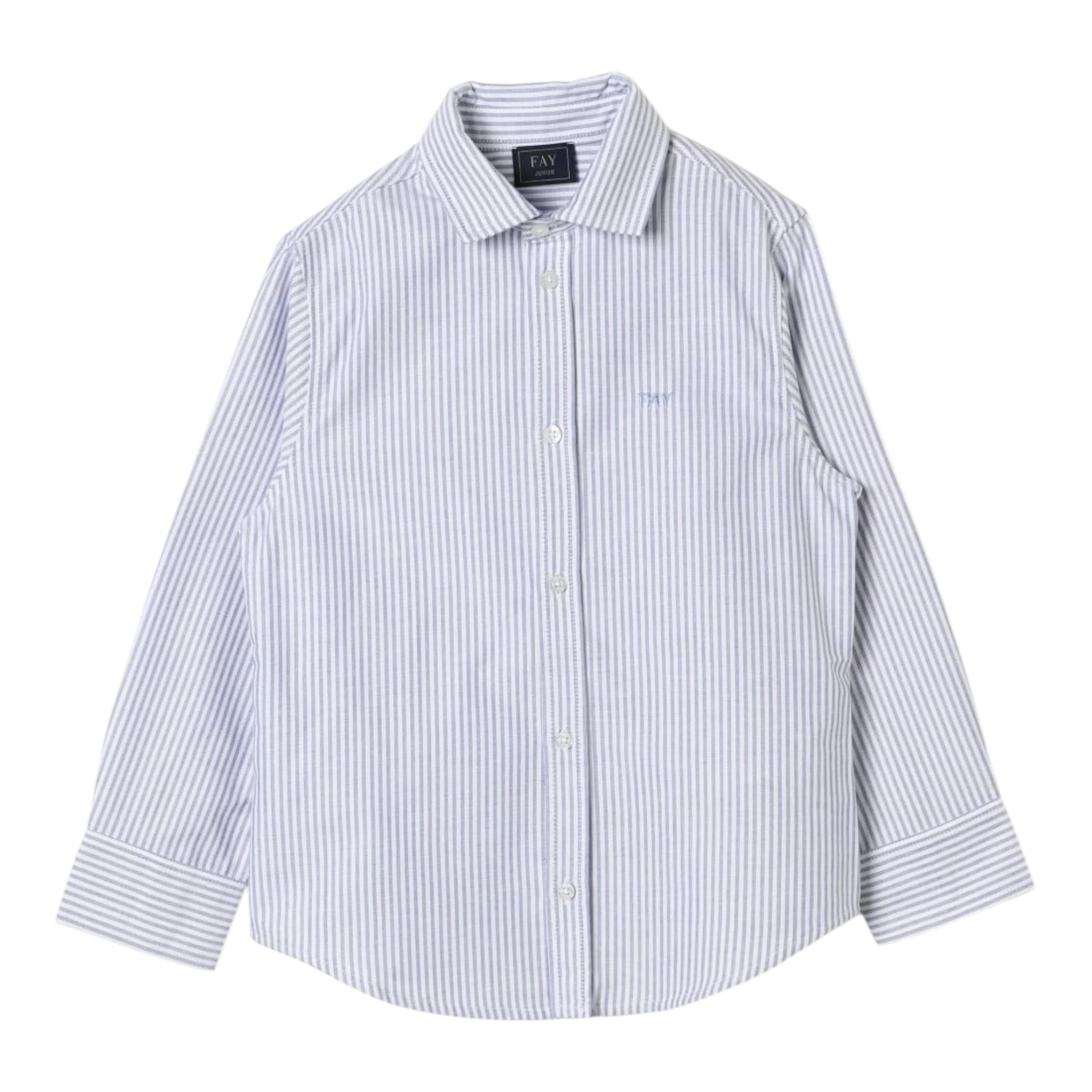 Fay Camicia Tinta Unita Manica Lunga con Fantasia A Righe per Bambino FV5P30 BIANCO FAY 