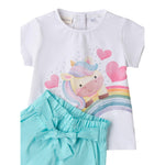 Sarabanda Completo 2 Pezzi T-Shirt-Short Bicolore per Bambina 0B236X BIANCO/AZZURRO SARABANDA 