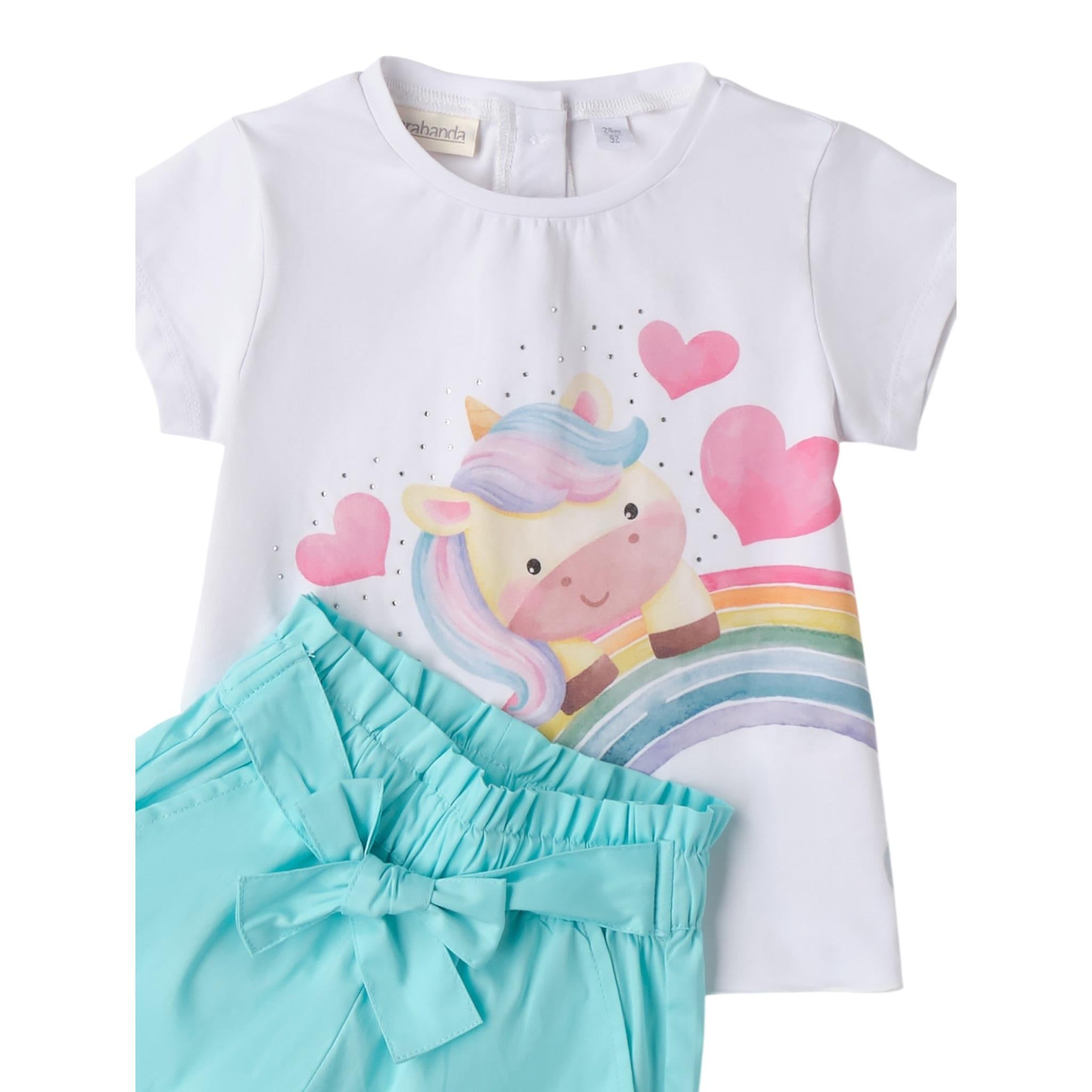 Sarabanda Completo 2 Pezzi T-Shirt-Short Bicolore per Bambina 0B236X BIANCO/AZZURRO SARABANDA 