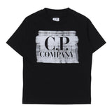 C.P. Company T-Shirt Girocollo Tinta Unita con Stampa Logo Nero per Bambino