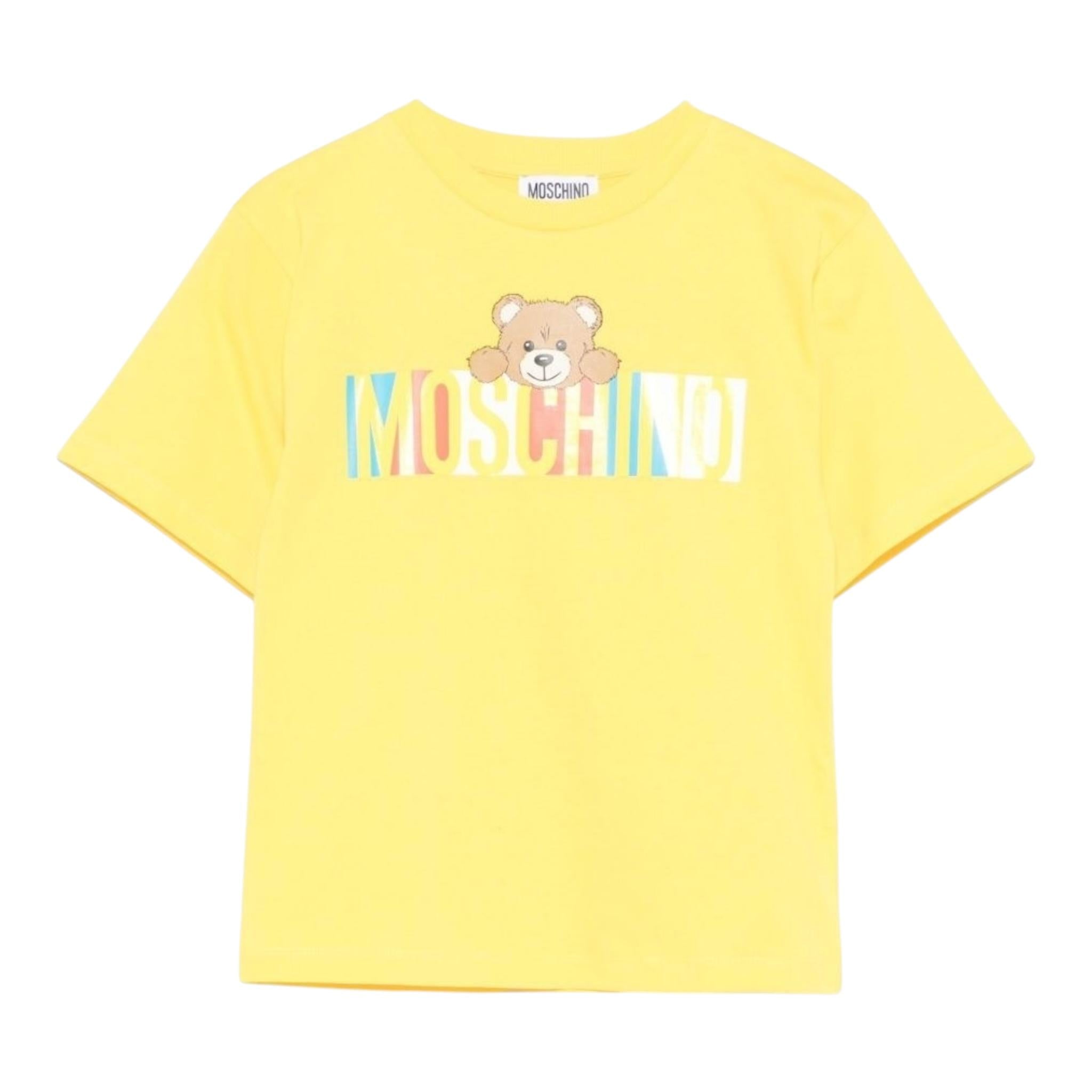 Moschino T-Shirt Girocollo Tinta Unita con Stampa per Neonato MU,04C GIALLO MOSCHINO 