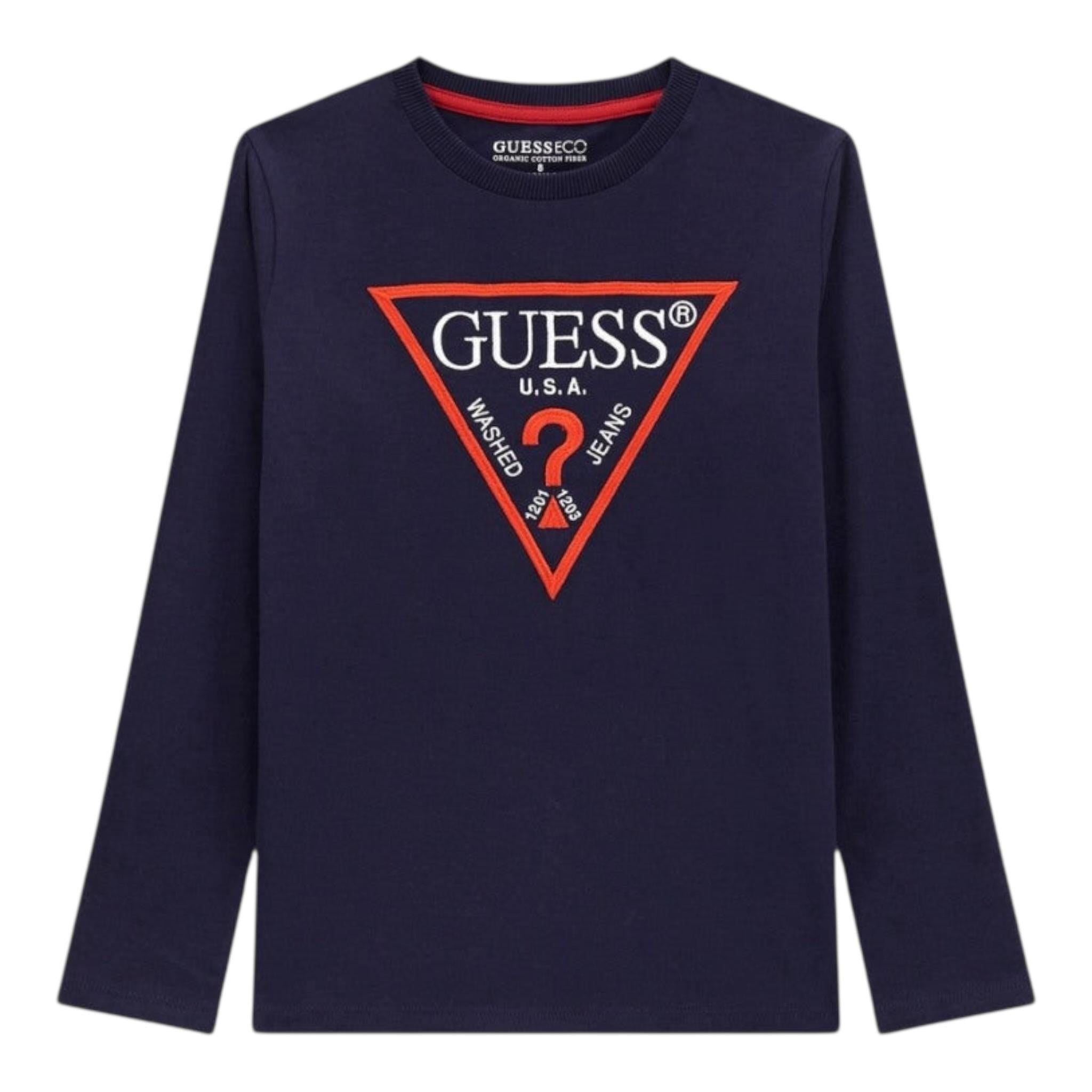 Guess Shirt Girocollo Tinta Unita con Logo per Bambino L84I29K8HM0 BLU GUESS 