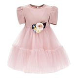 Monnalisa Abito Mezza Manica Tinta Unita con Tulle per Bambina 11D910 ROSA MONNALISA 