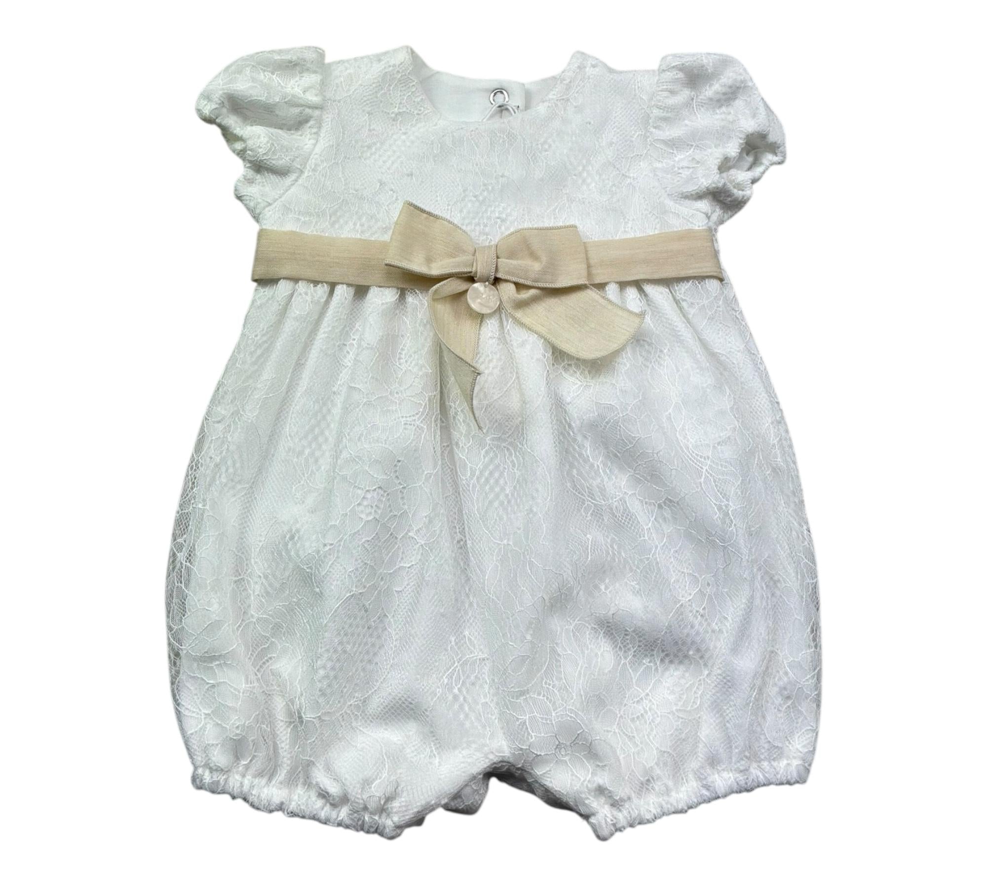 Le Bebe Pagliaccetto Mezza Manica Tinta Unita con Ricami per Neonata LBG6337 BIANCO LE BEBE 