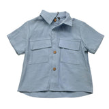 Never Too Camicia Tinta Unita Mezza Manica Celeste Per Neonato