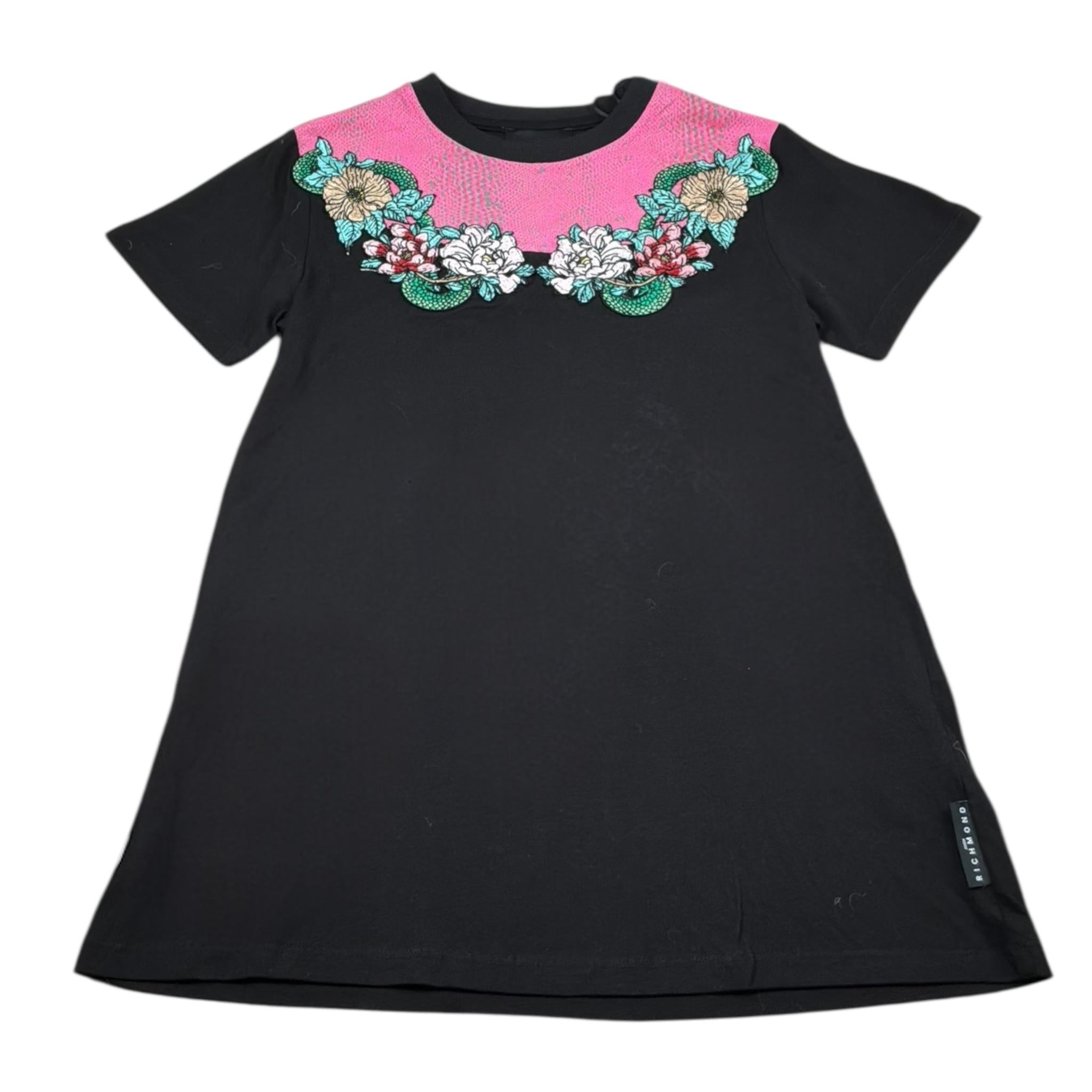 John Richmond Abito Tinta Unita Mezza Manica con Stampa per Bambina RGP26167VE NERO JOHN RICHMOND 