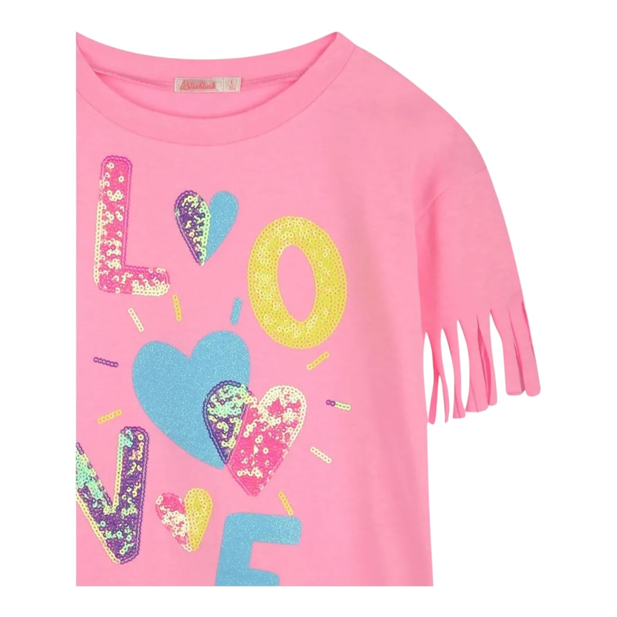 Billieblush Abito Modello T-Shirt Tinta Unita con Paillettes per Bambina U21084 ROSA FLUO BillIEBLUSH 