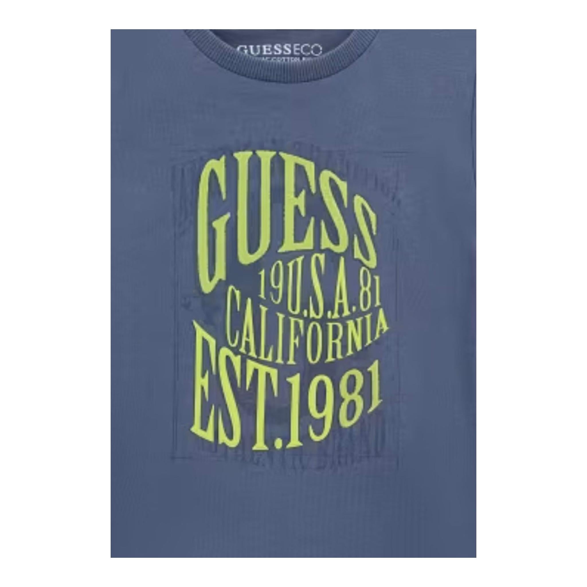 Guess T-Shirt Girocollo Tinta Unita con Stampa per Neonato N5RI19K8HM4N AZZURRO GUESS 