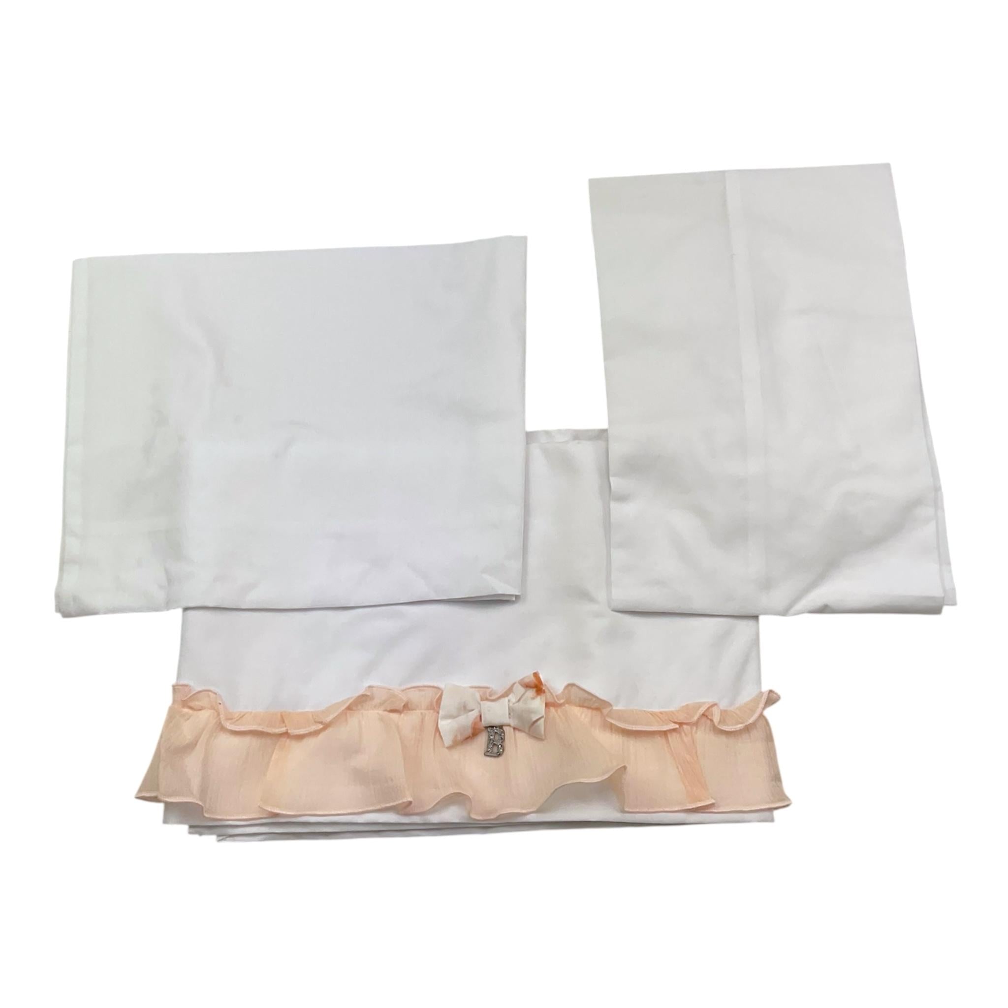 Barcellino Set Lenzuola 3 Pezzi Tinta Unita con Fiocco per Neonata FJRK BIANCO BARCELLINO 