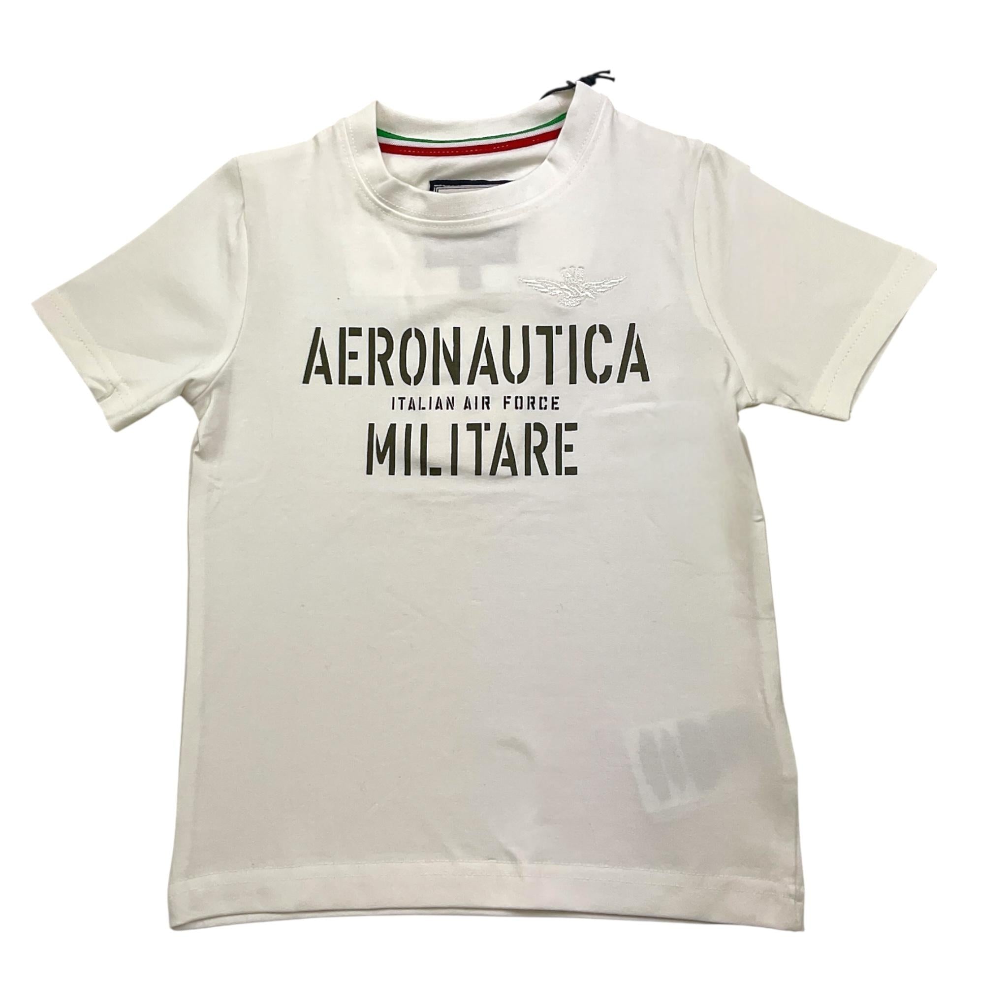 AERONAUTICA MILITARE t-shirt girocollo tinta unita con stampa Bianco per Bambino 242TS0001AJRJ6644 BIANCO AERONAUTICA MILITARE 