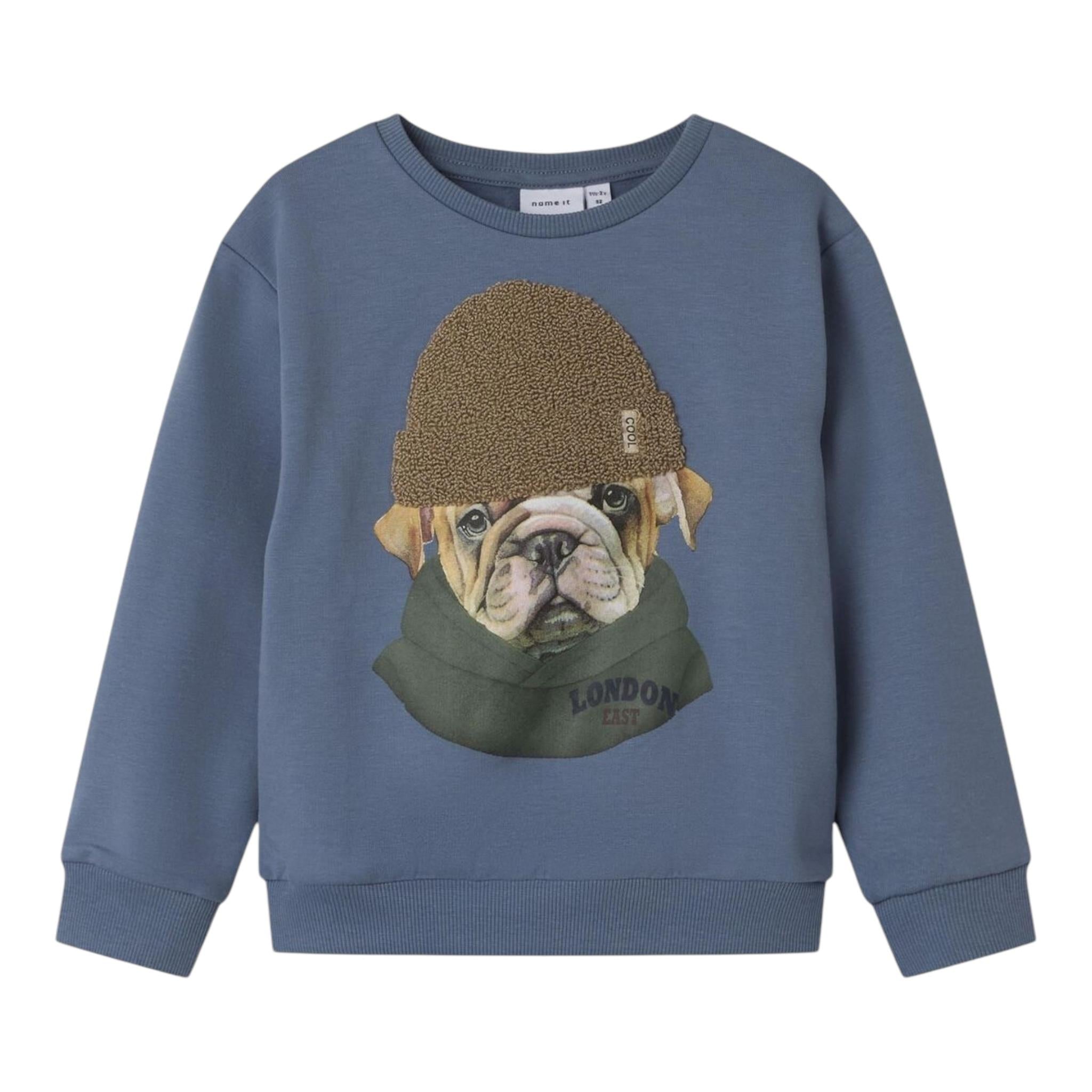 NAME.IT felpa chiusa girocollo tinta unita con stampa in contrasto Blu per Bambino 13236357 BLU NAME.IT 