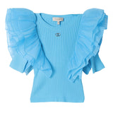 Twinset T-Shirt Girocollo Tinta Unita Con Balze Azzurro Per Neonata