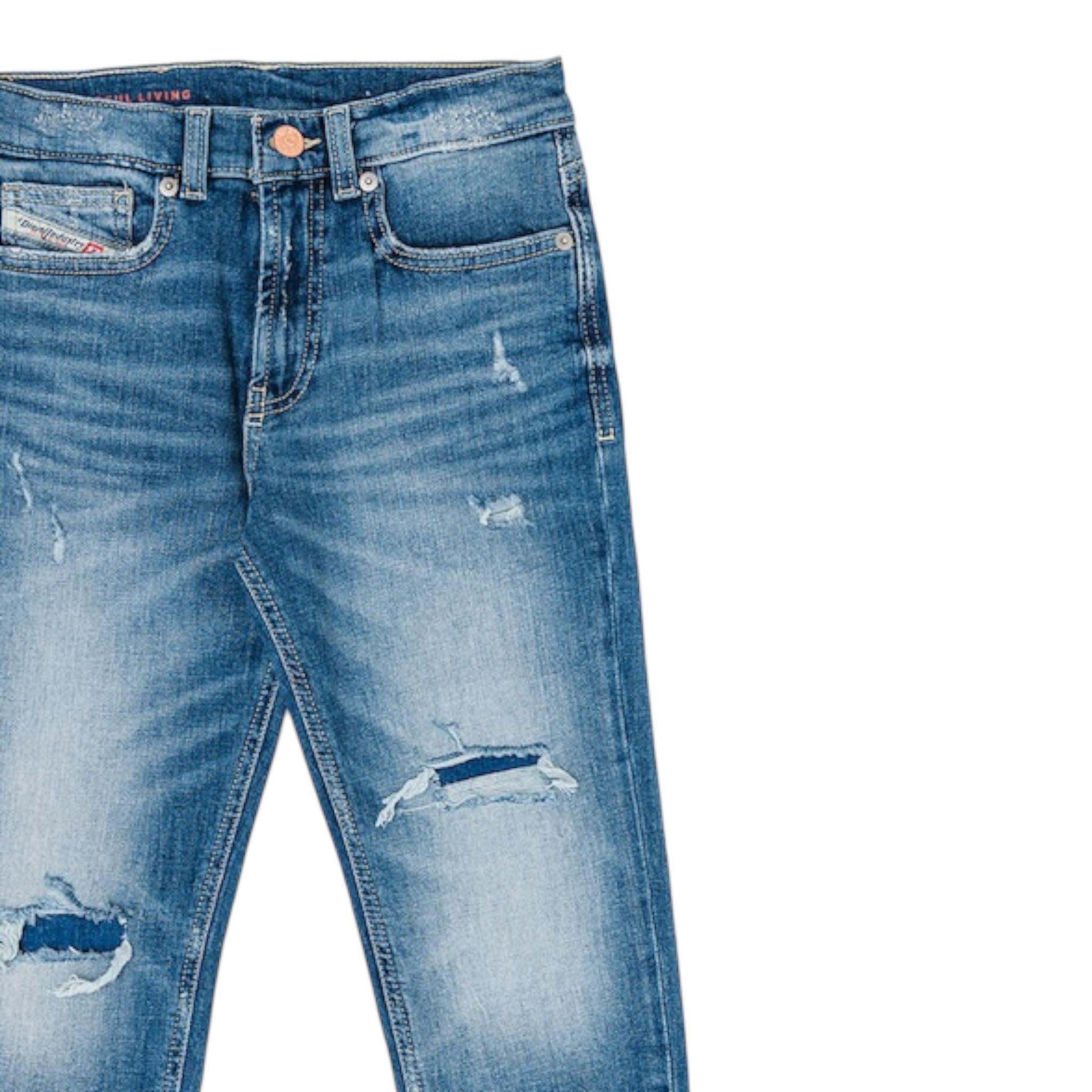 Diesel Jeans tinta unita con Girovita Regolabile Azzurro per Bambino J00981 AZZURRO DIESEL 