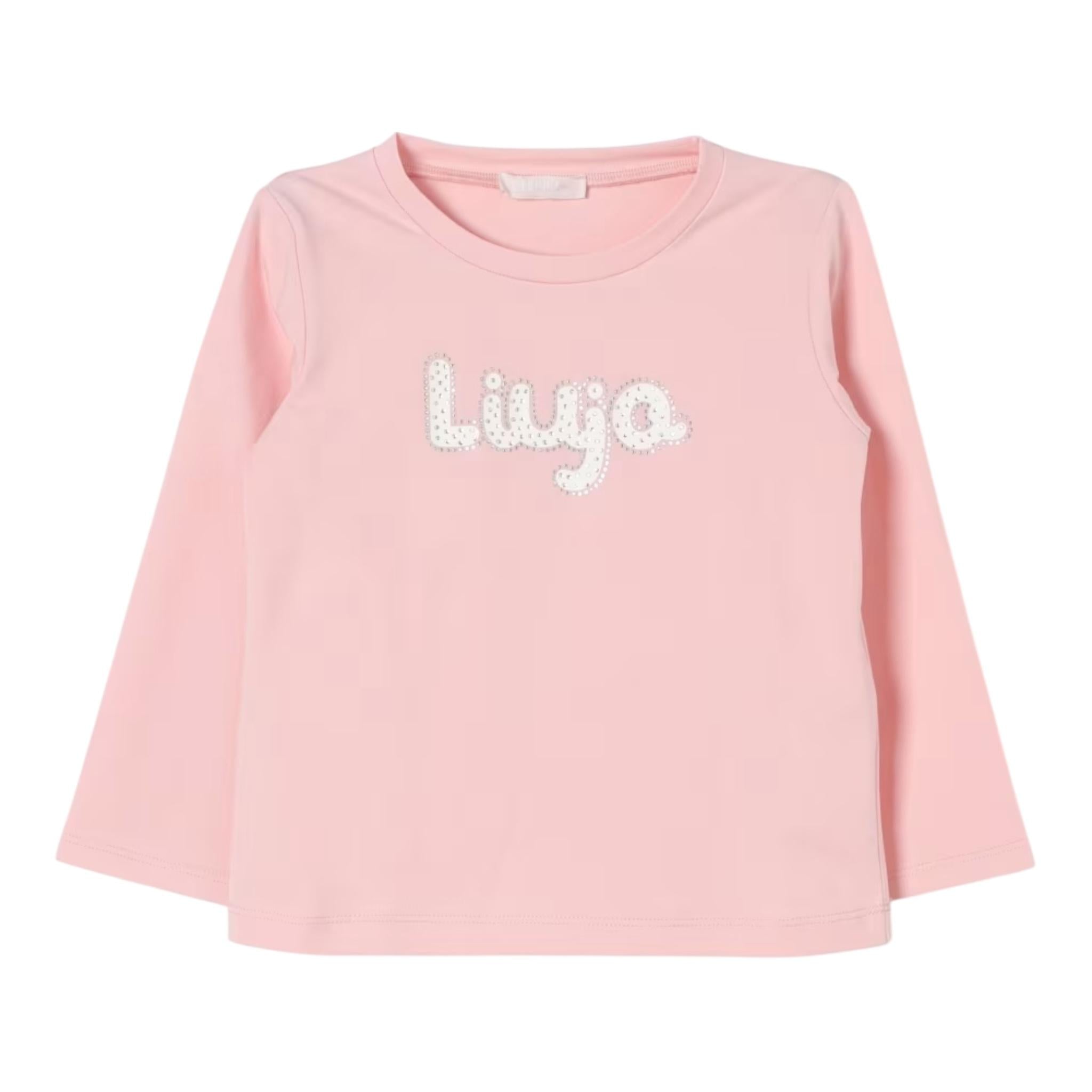 Liu Jo Shirt Tinta Unita Girocollo con Brillantini per Neonata KF4069X ROSA LIU JO 