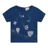 Carre'Ment Beau T-Shirt Girocollo Tinta Unita Con Stampa In Contrasto Blu Per Bambino