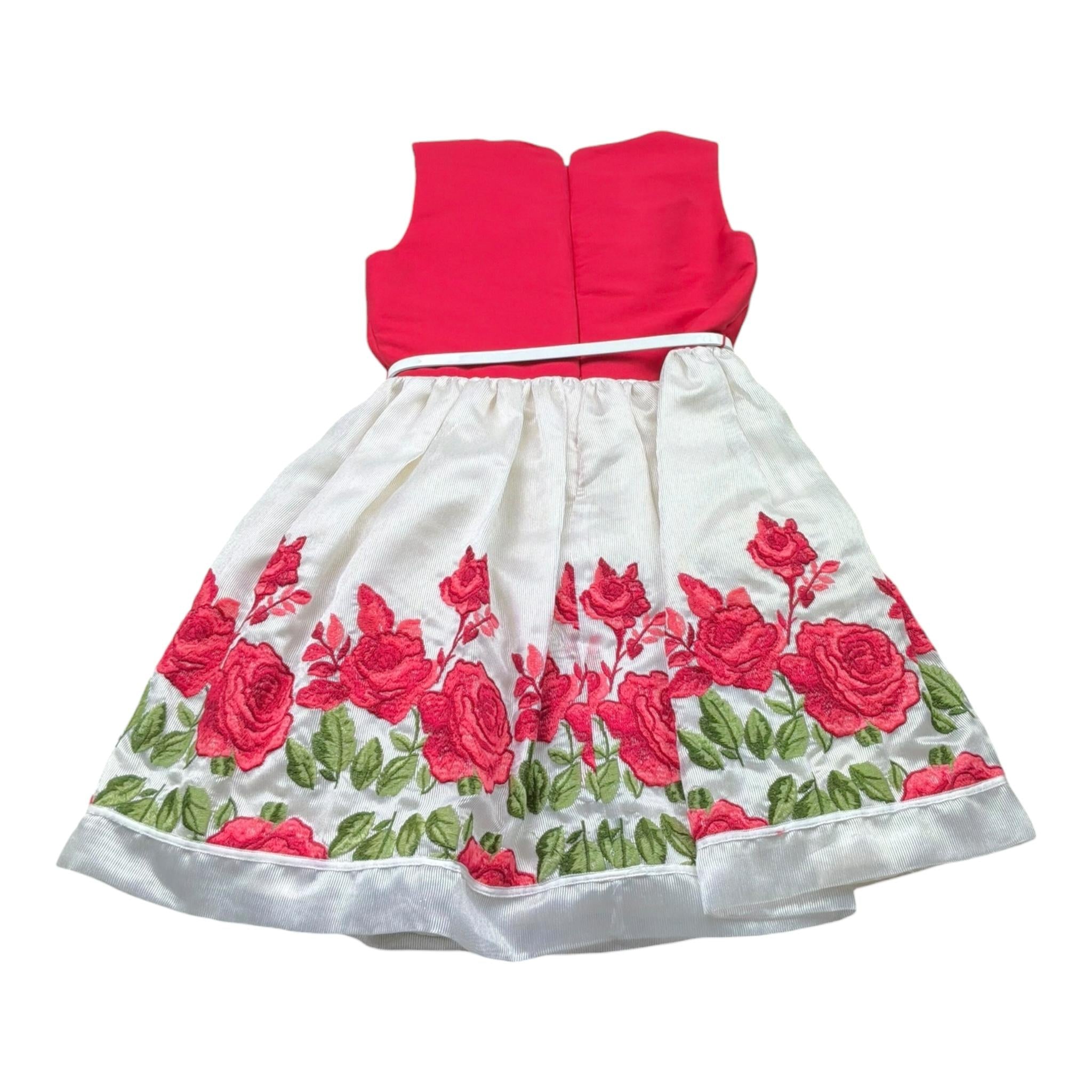 Monnalisa Abito Bicolore Giromanica con Stampa Fiori per Bambina 719926 BIANCO/ROSSO MONNALISA 