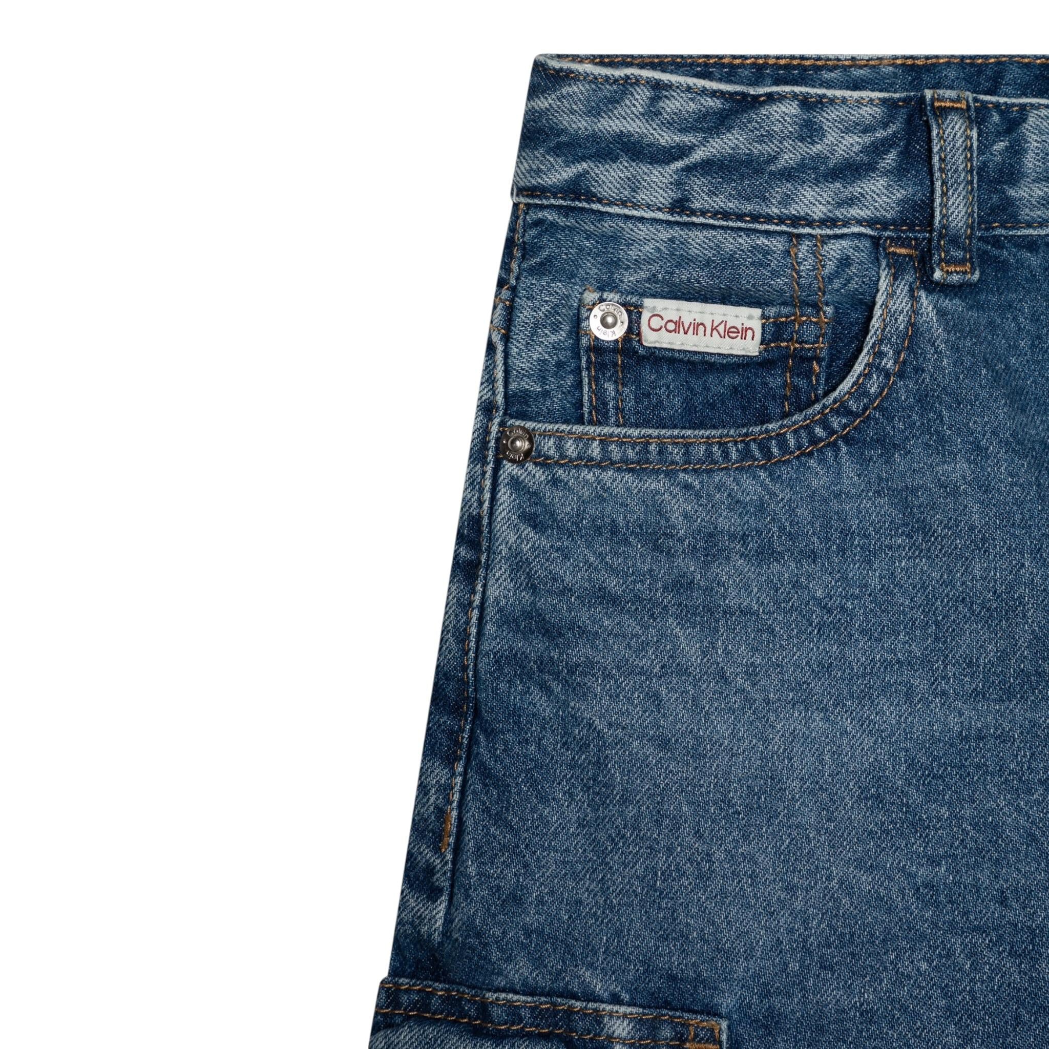 Calvin Klein Bermuda In Denim Tinta Uinita con Tasconi Blu per Bambino IB0IB02430X BLU CALVIN KLEIN 