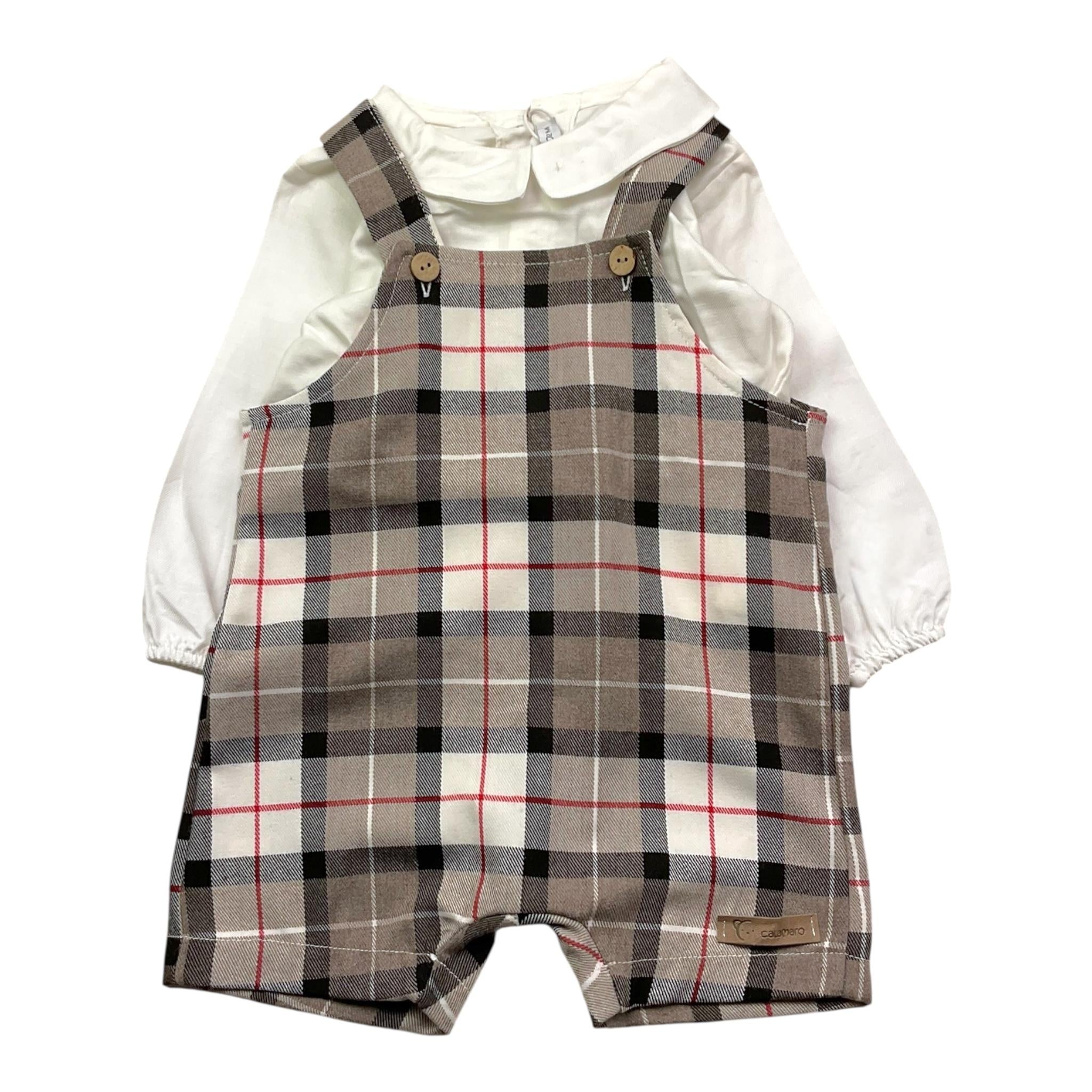 CALAMARO completo 2pz salopette-shirt fantasia a quadri Bianco per Neonato 17900 BIANCO CALAMARO 