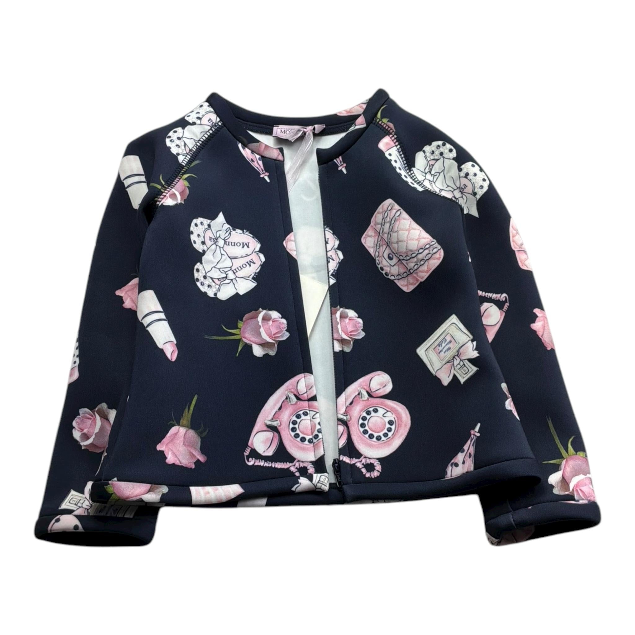 Monnalisa Felpa Tinta Unita con Zip E Stampa per Neonata 316815 BLU MONNALISA 