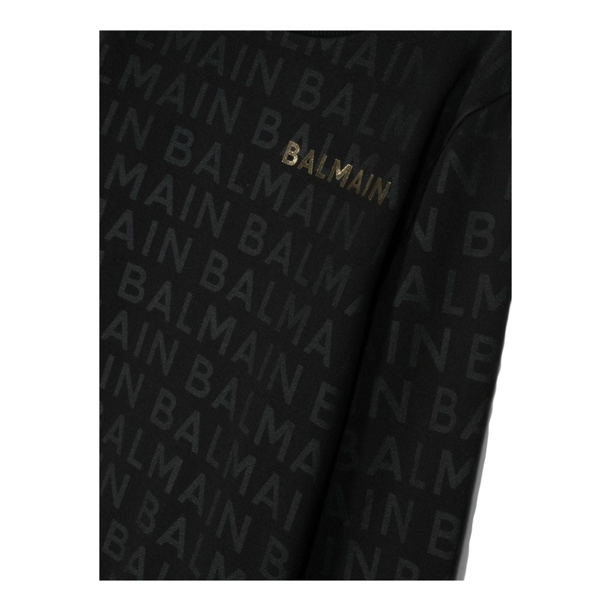 BALMAIN felpa chiusa girocollo tinta unita cn logo Nero per Bambino BT4P90 NERO BALMAIN 