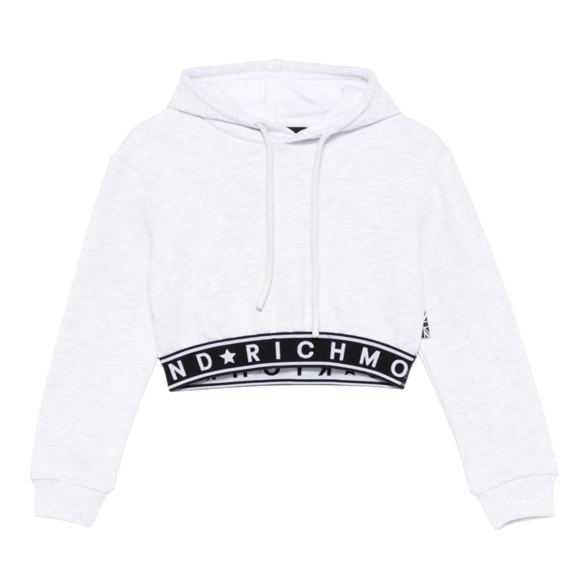 John Richmond Felpa Tinta Unita con Cappuccio E Elastico per Bambina RGP25111FE GRIGIO JOHN RICHMOND 