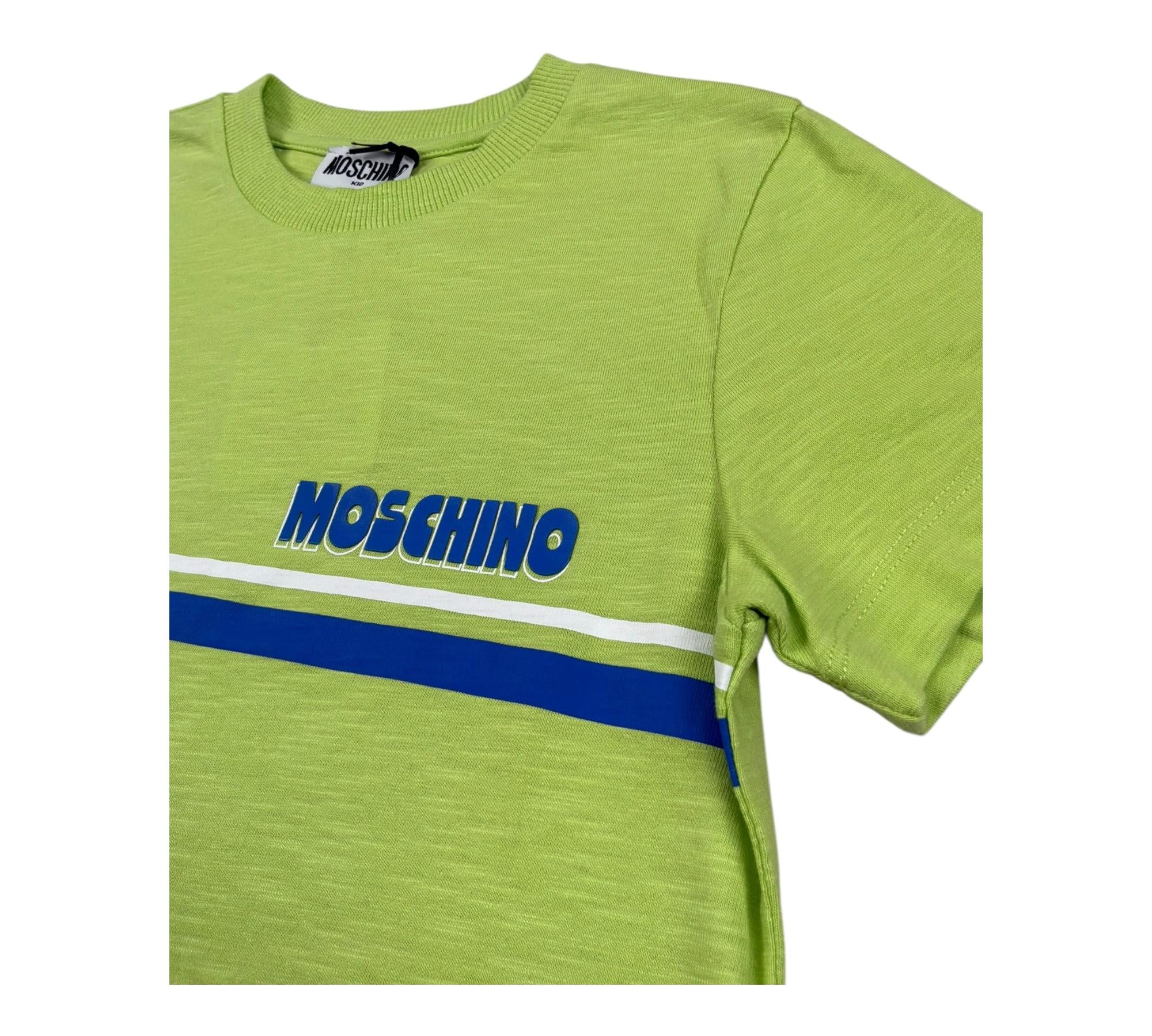 Moschino T-Shirt Girocollo Tinta Unita con Logo per Bambino HVM058 VERDE MOSCHINO 
