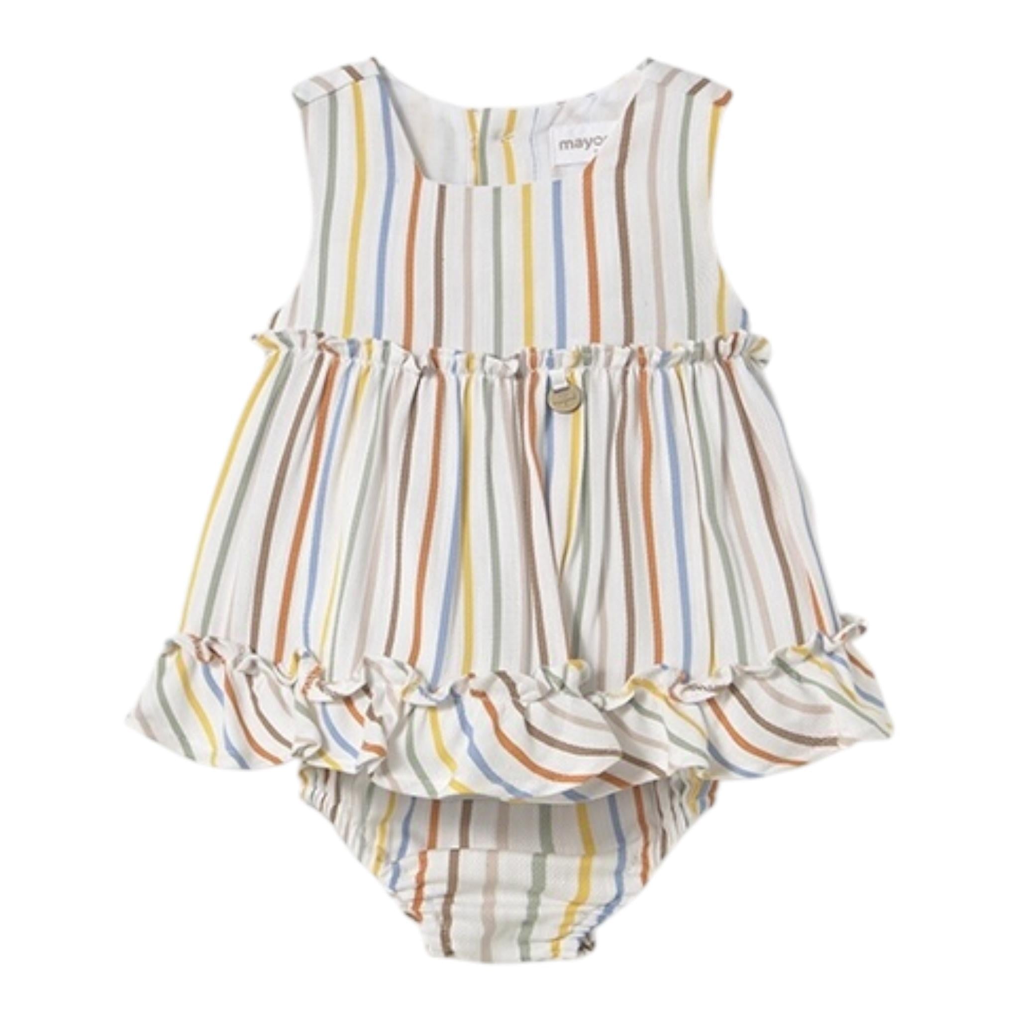 Mayoral Abito Tinta Unita Set con Coulotte Fantasia A Righe per Neonata 1844 BIANCO MAYORAL 